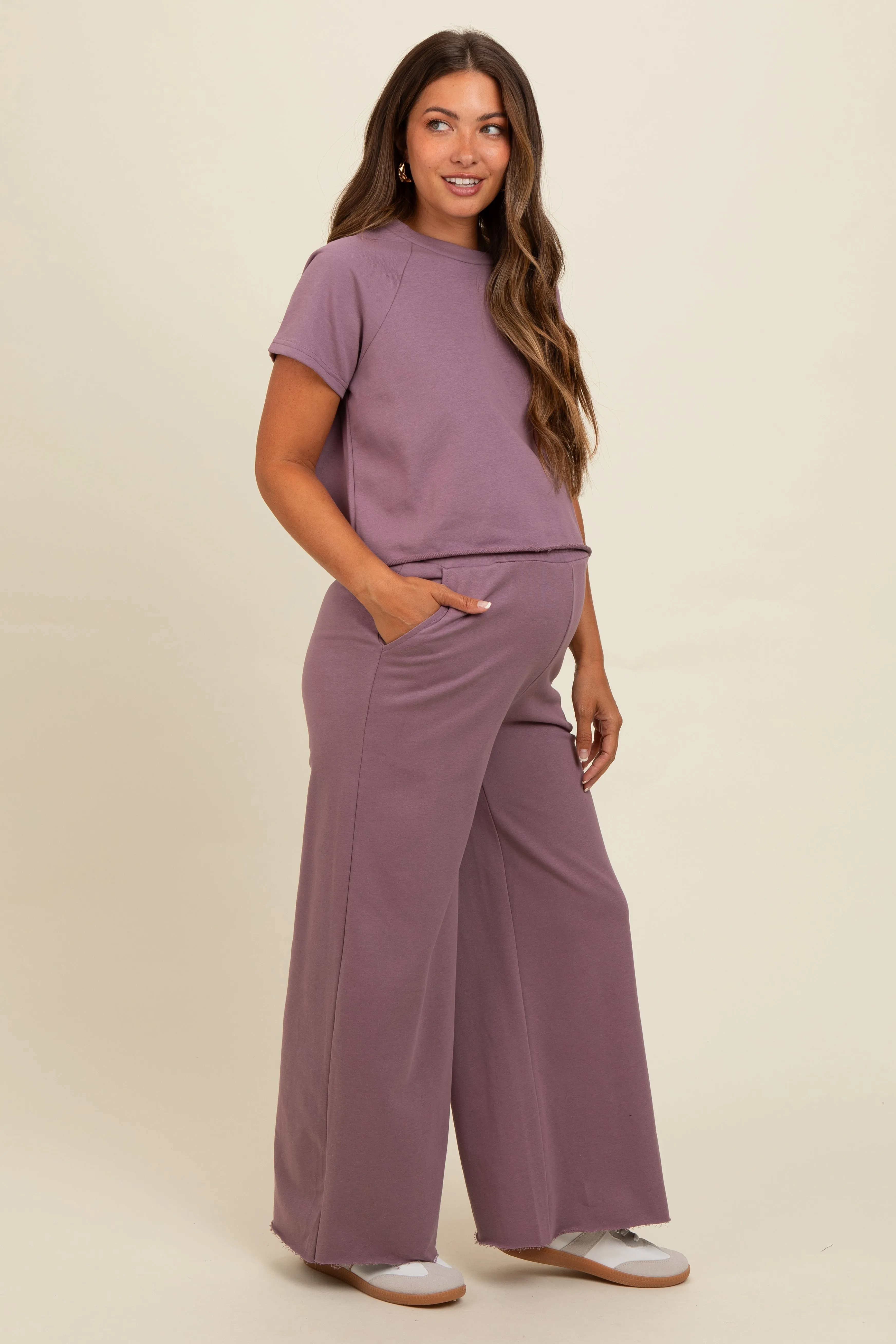 Mauve Basic Tee And Wide Leg Pant Maternity Set sold by Pinkblush