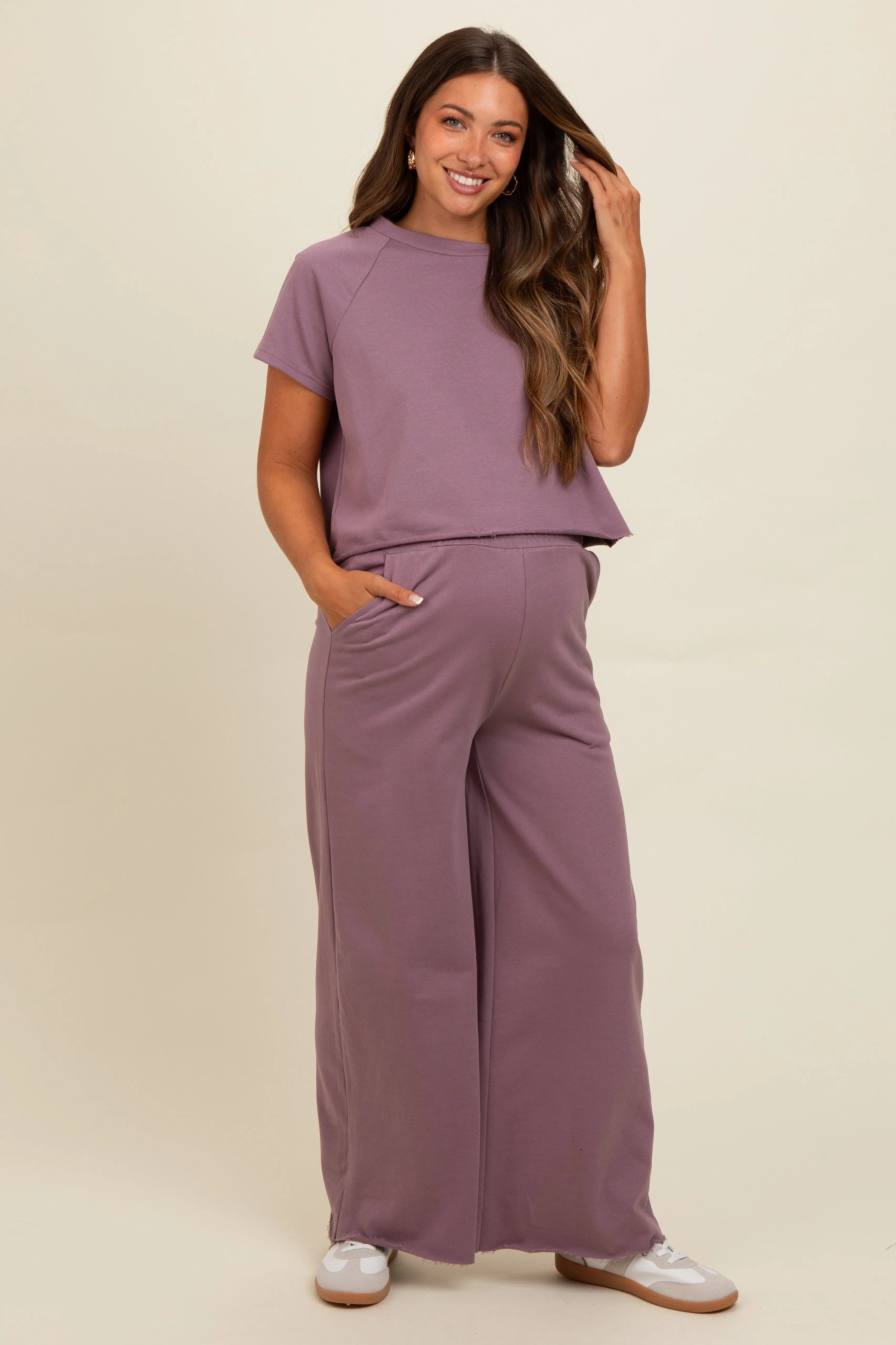 Mauve Basic Tee And Wide Leg Pant Maternity Set sold by Pinkblush product image thumbnail 2