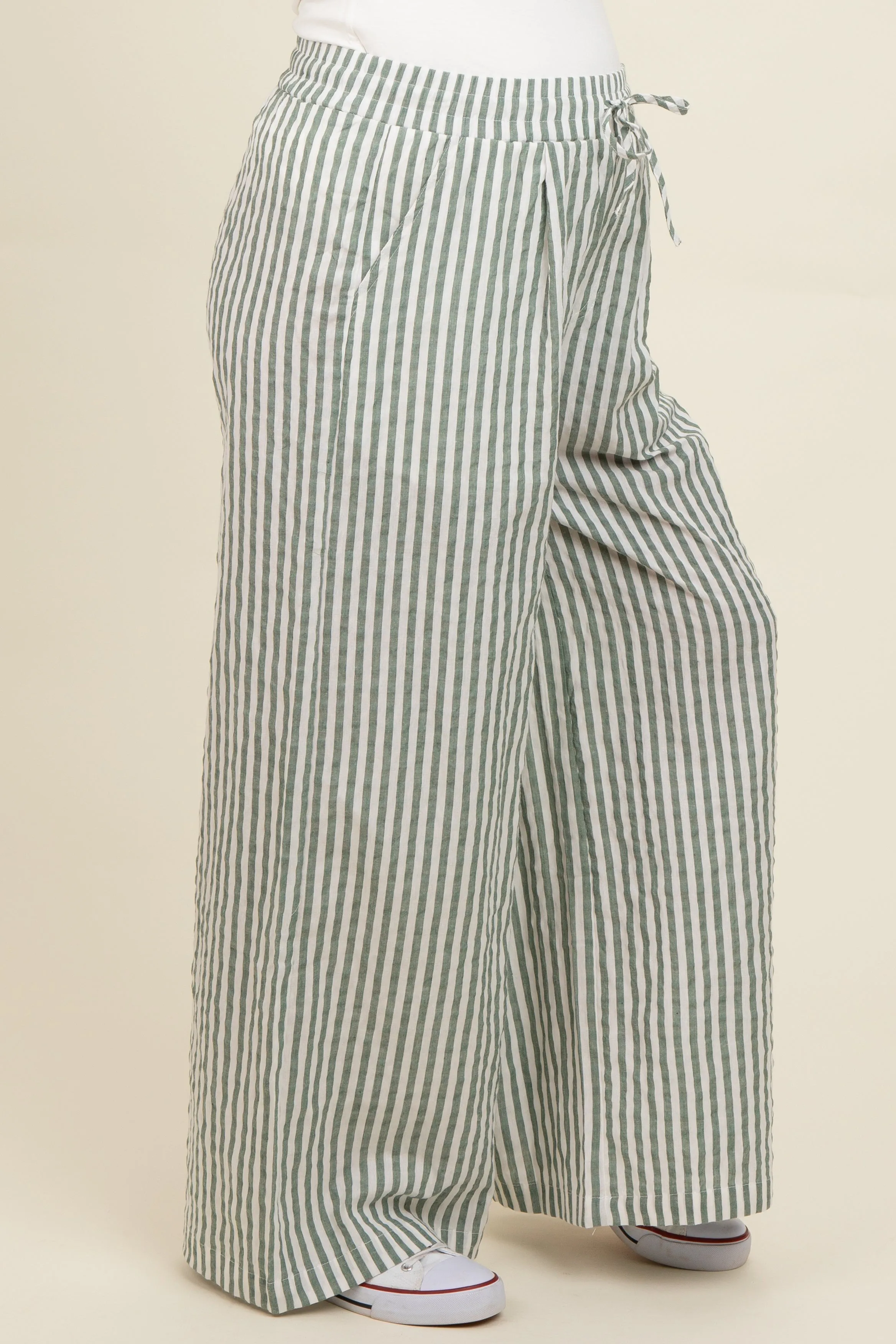 Light Olive Striped Wide Leg Maternity Pants sold by Pinkblush product image thumbnail 4