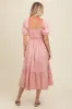 Light Pink Pleated Bodice Puff Sleeve Midi Dress sold by Pinkblush