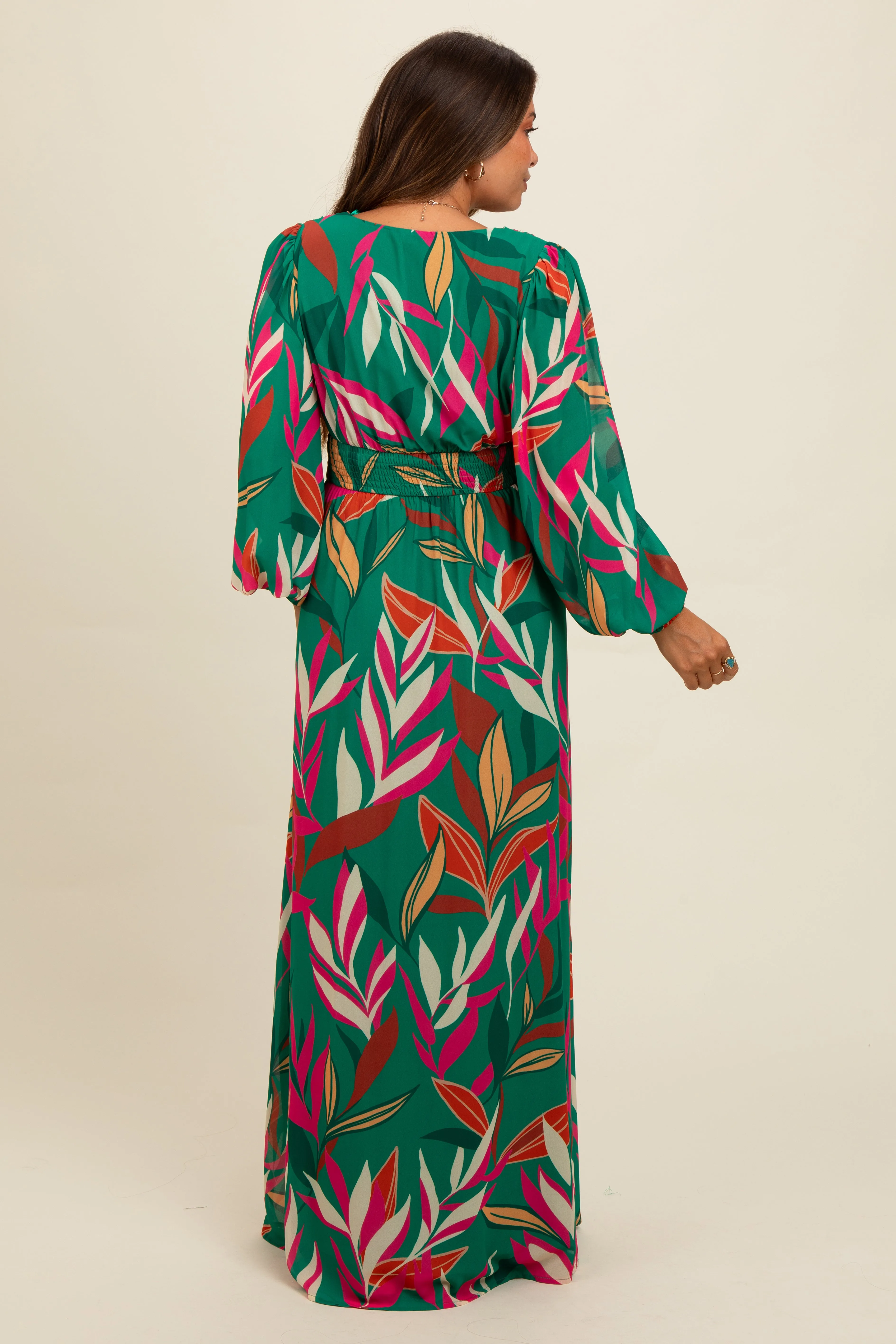 Forest Green Leaf Print Deep V-Neck Maternity Maxi Dress sold by Pinkblush product image thumbnail 3