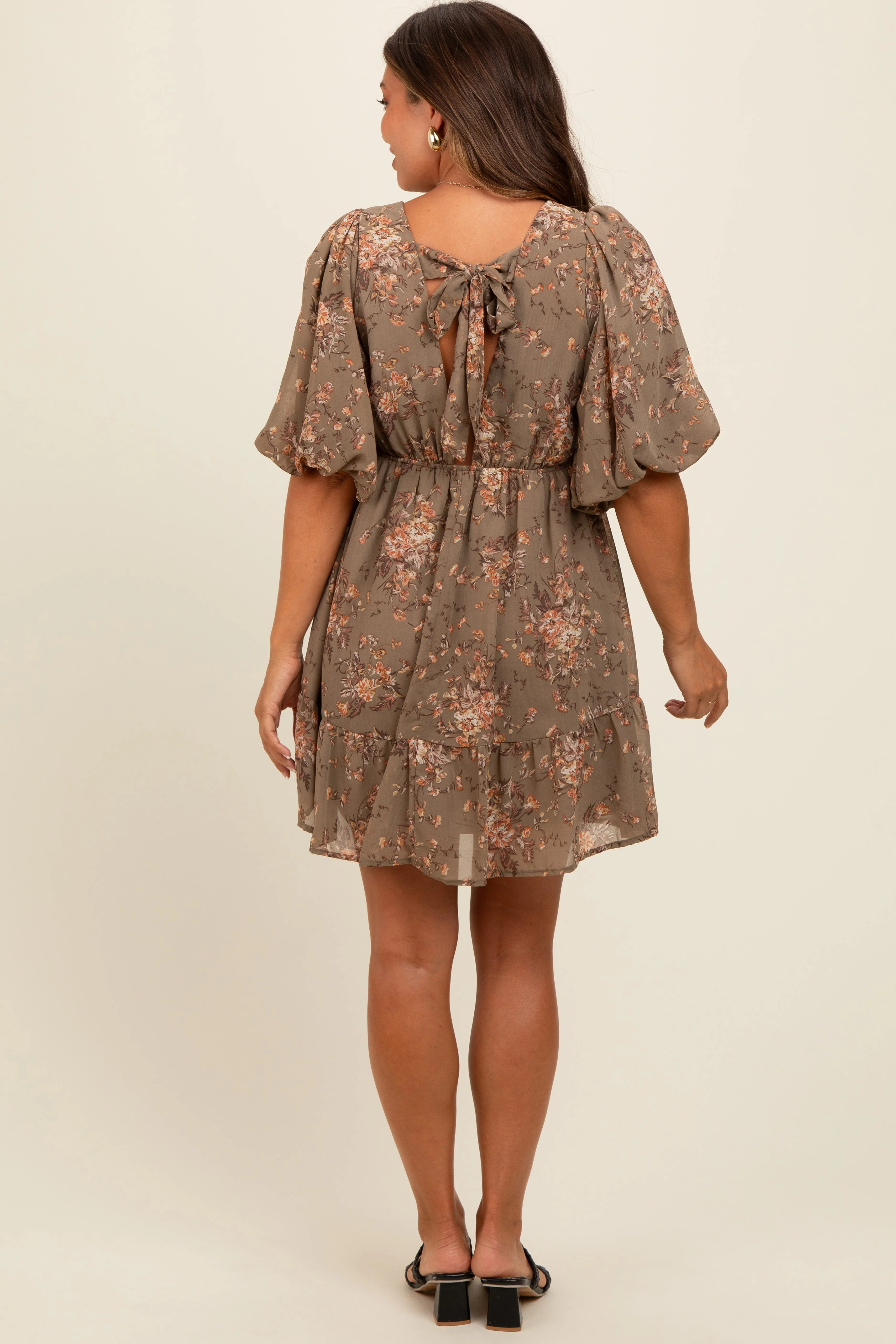 Olive Deep V-Neck Tie Back Floral Maternity Mini Dress sold by Pinkblush product image thumbnail 5