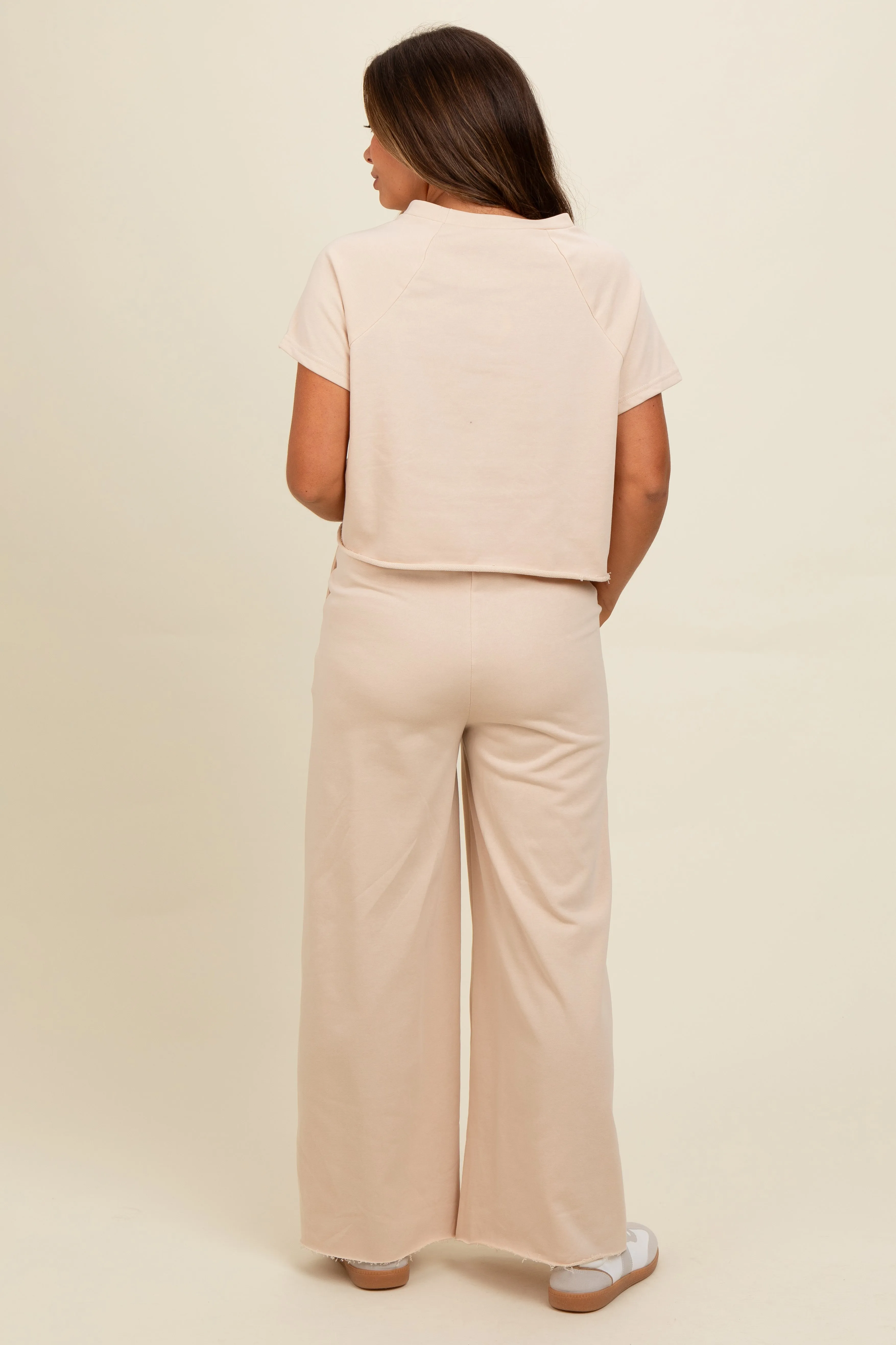 Beige Basic Tee And Wide Leg Pant Maternity Set sold by Pinkblush product image thumbnail 3