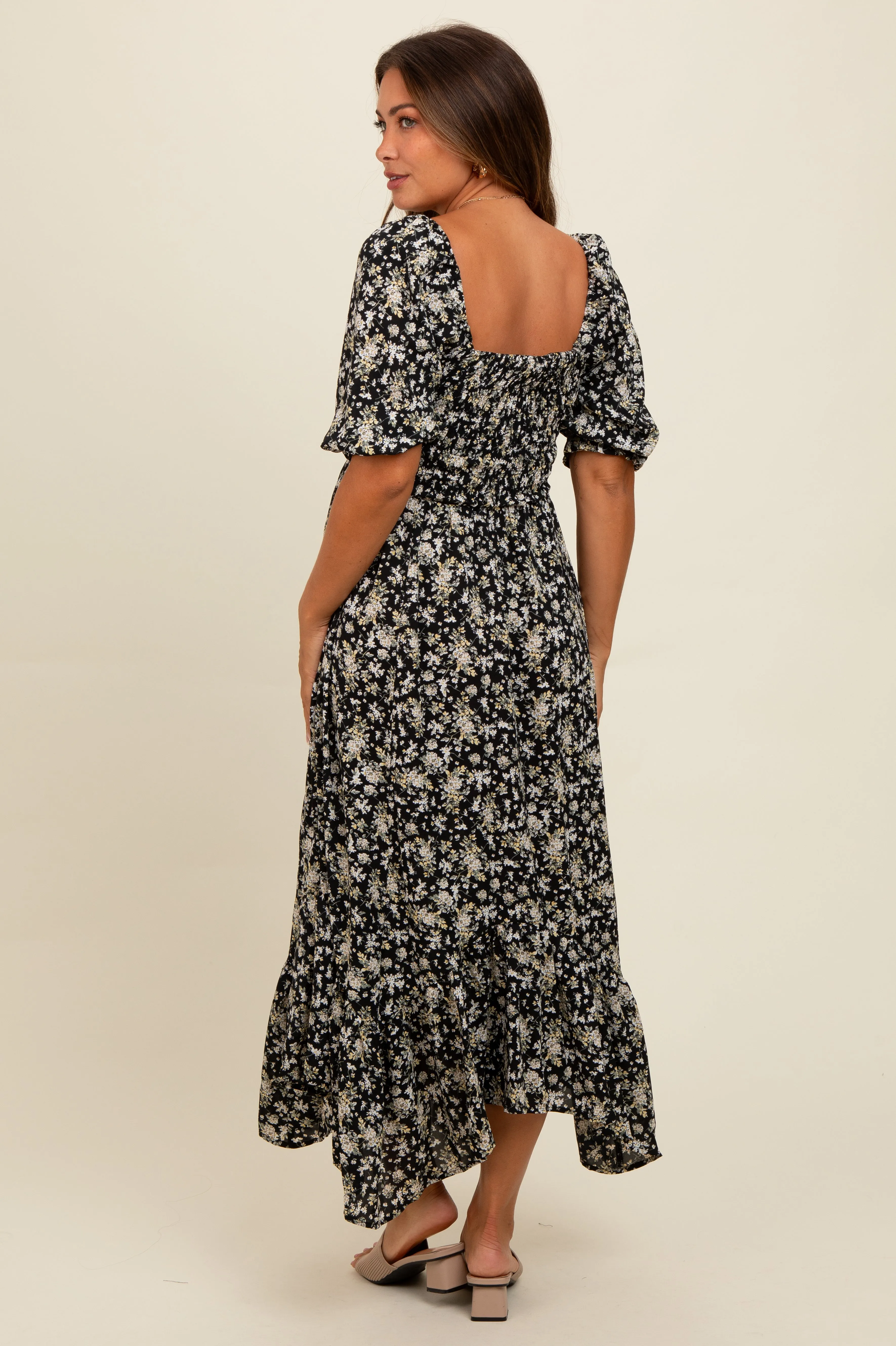 Black Smocked Handkerchief Hem Maternity Dress sold by Pinkblush product image thumbnail 4