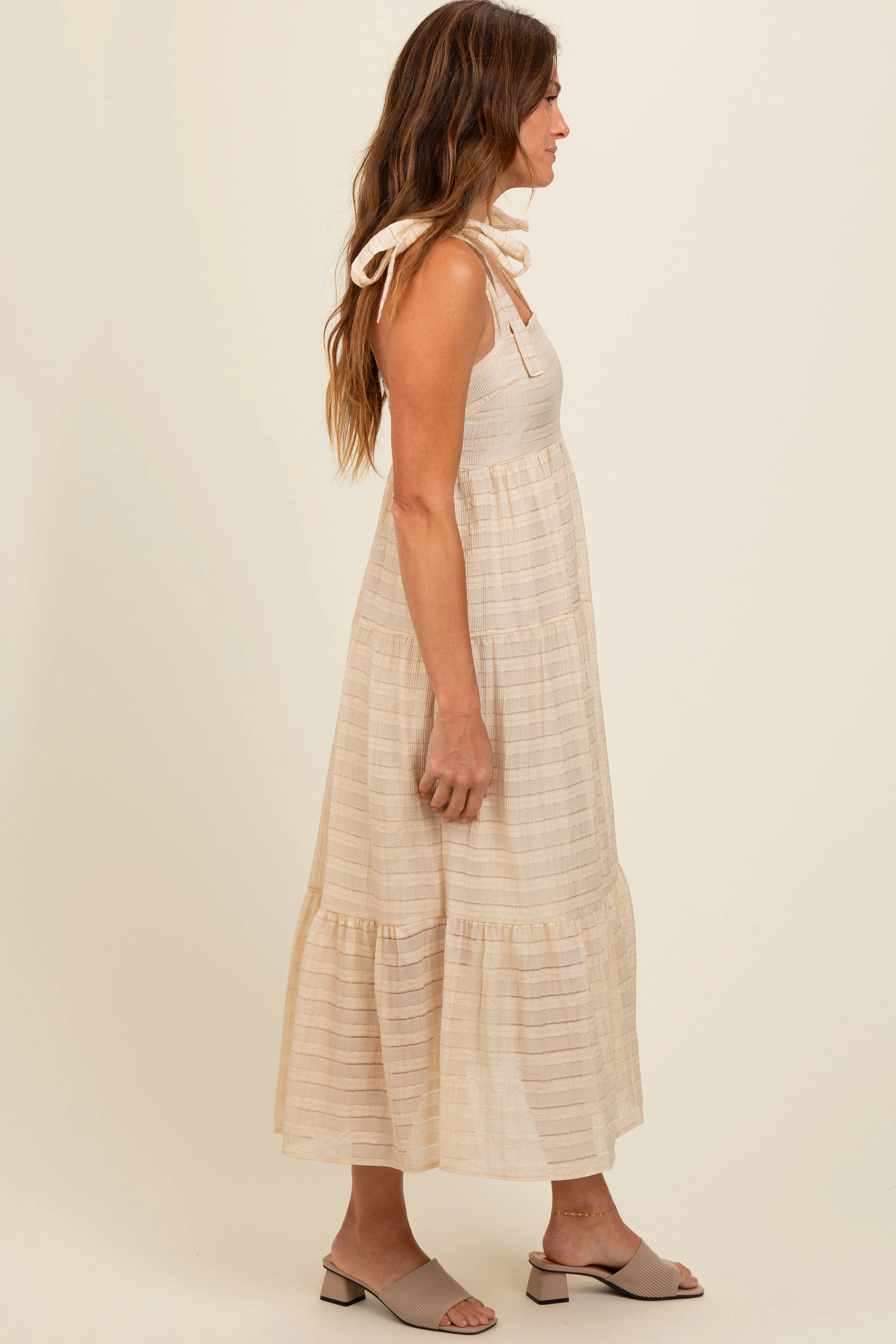 Cream Gingham Shoulder Tie Dress sold by Pinkblush product image thumbnail 3
