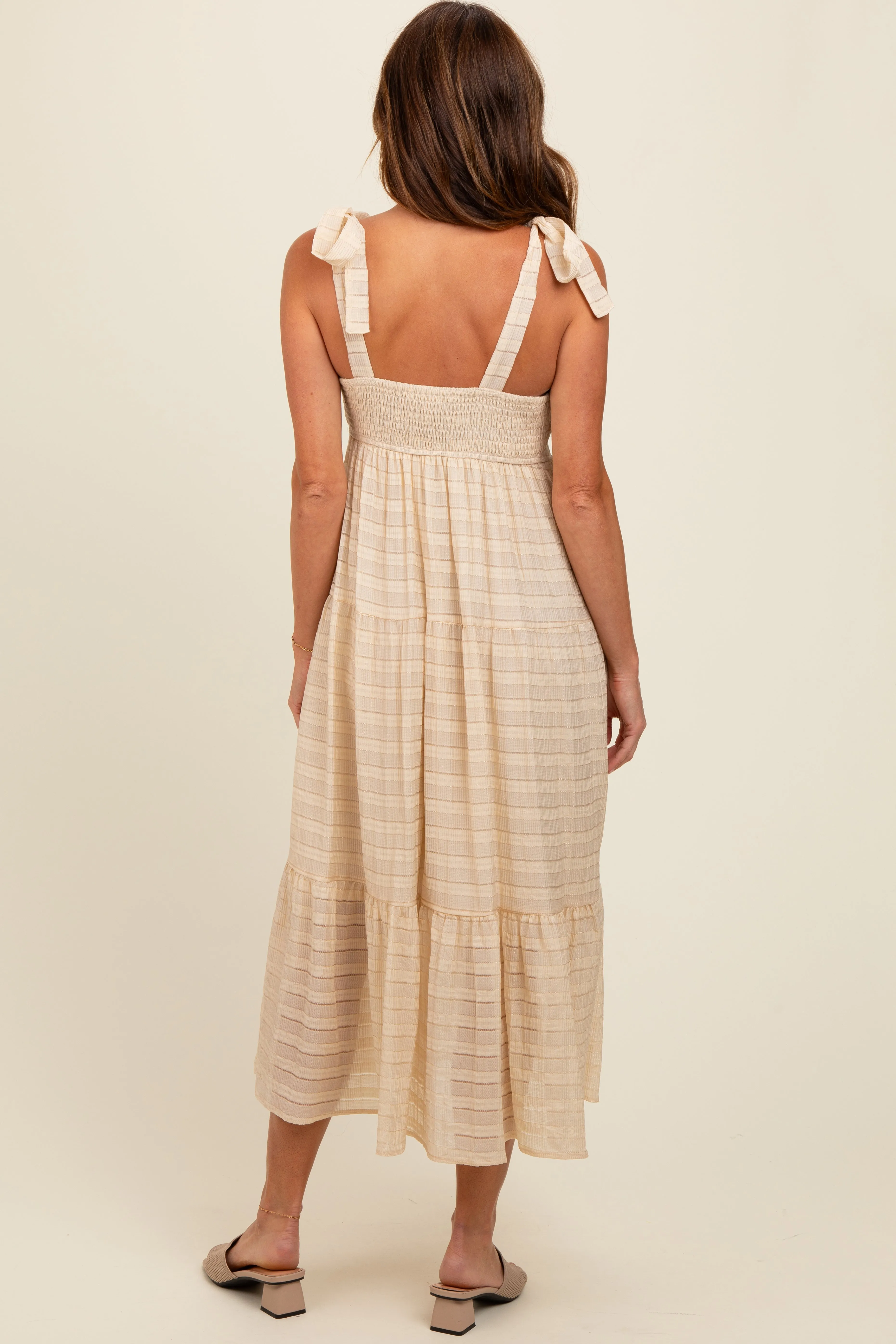 Cream Gingham Shoulder Tie Dress sold by Pinkblush product image thumbnail 4