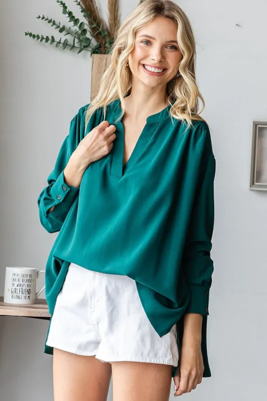 Forest Green V-Neck Oversized Blouse sold by Pinkblush