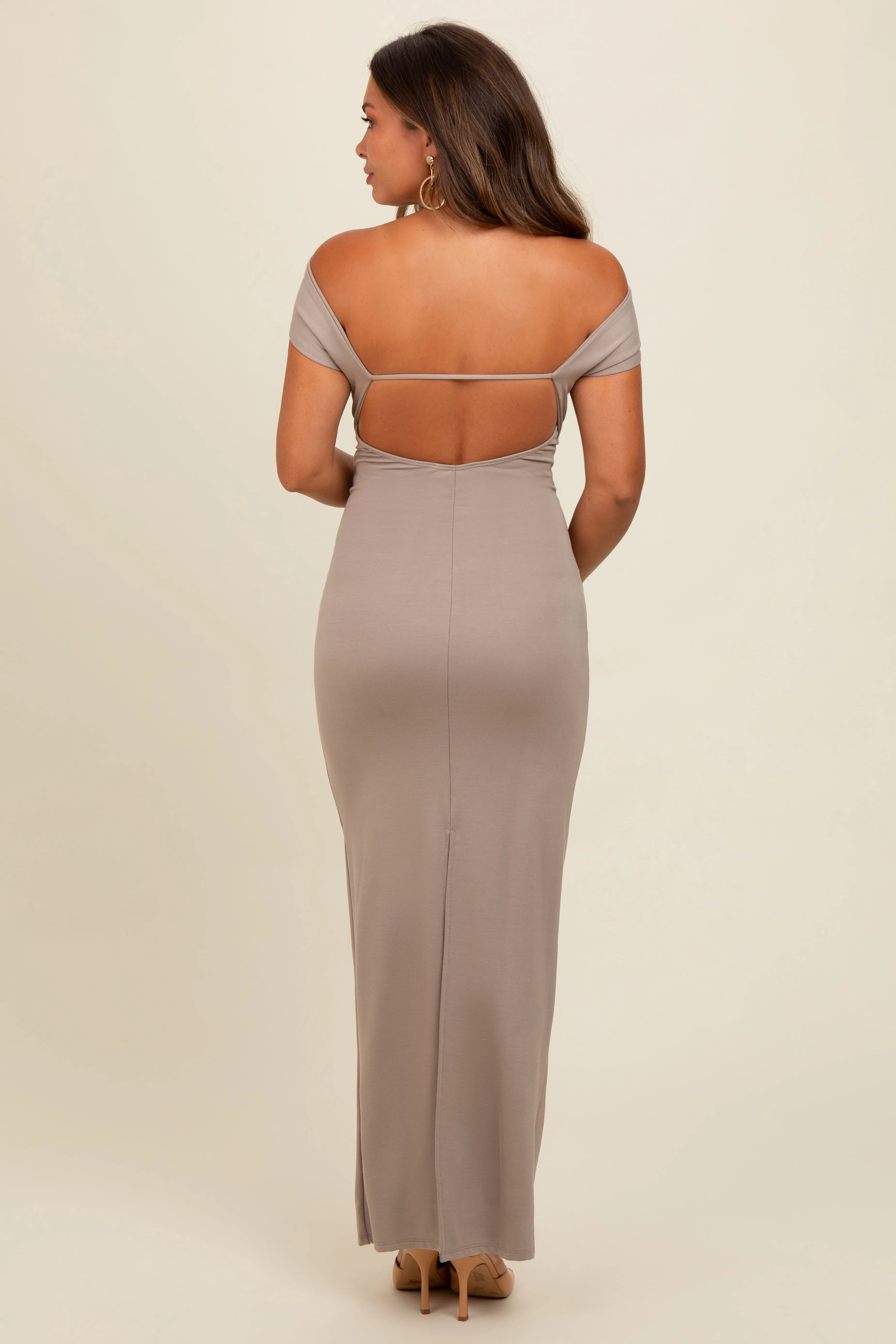 Beige Strapless Low Back Maternity Maxi Dress sold by Pinkblush product image thumbnail 2