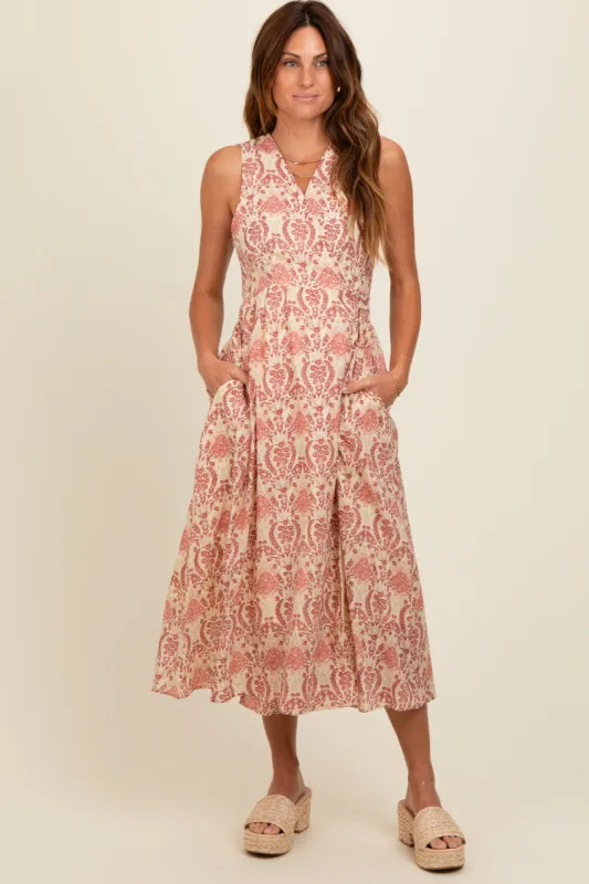 Red Floral Damask Wrap Midi Dress sold by Pinkblush