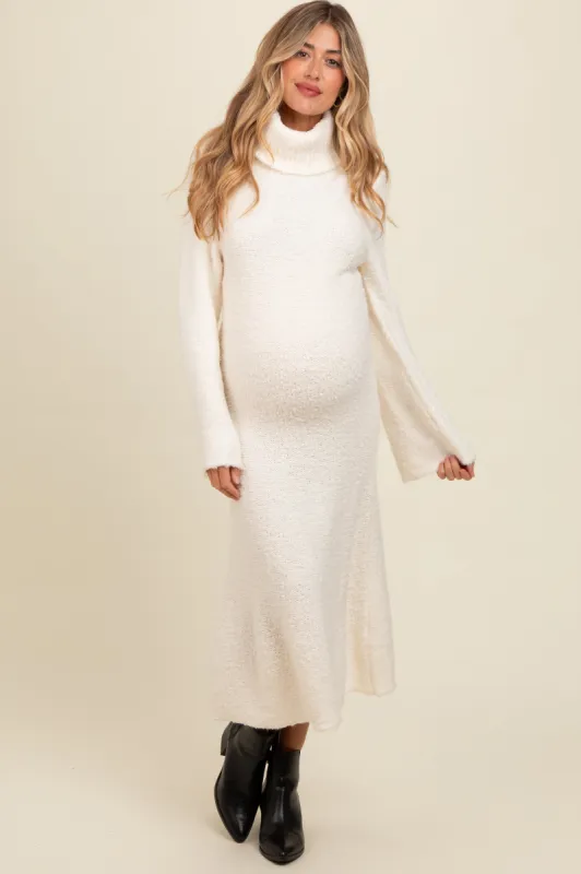 Ivory Turtleneck Bell Sleeve Maternity Sweater Dress sold by Pinkblush