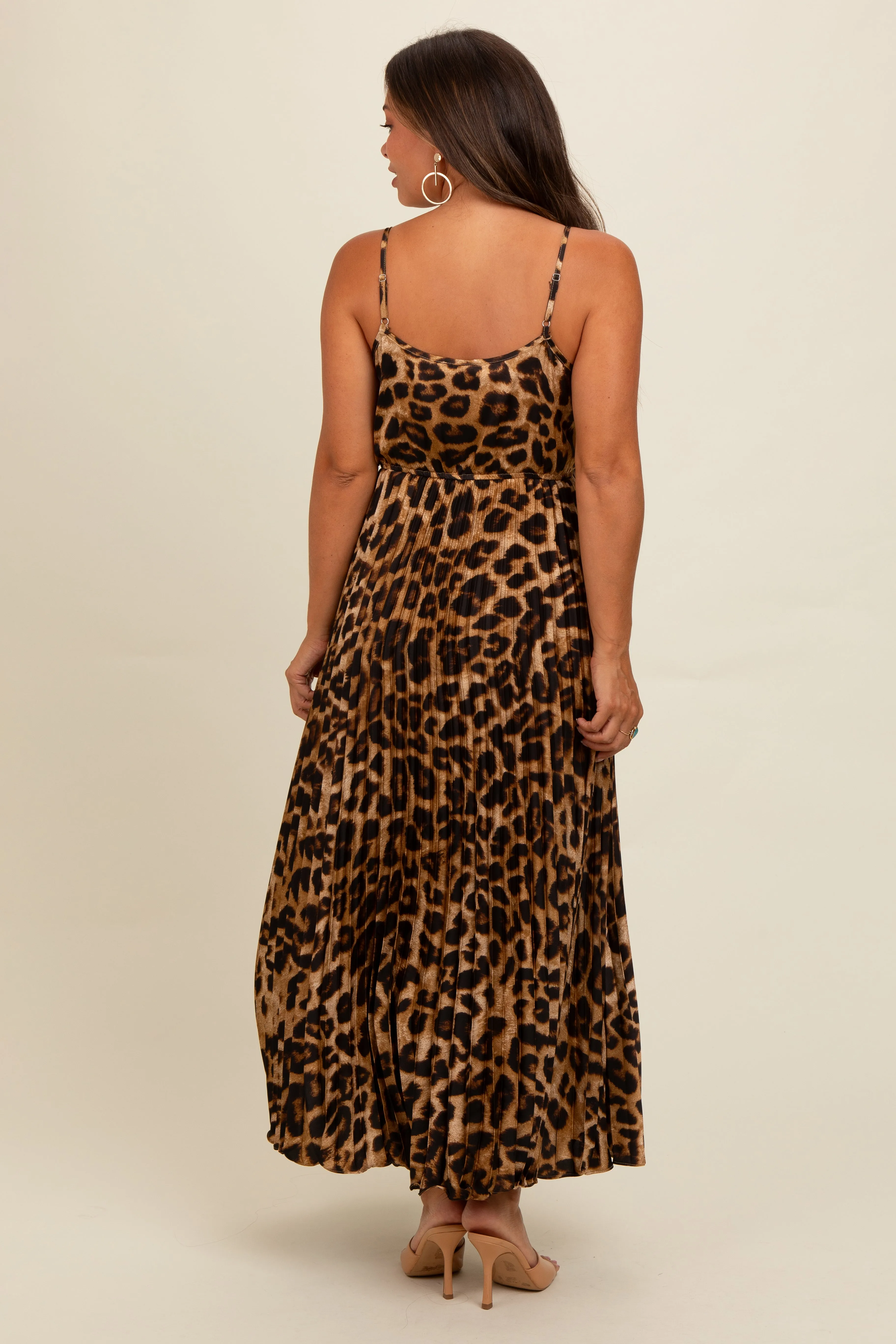 Brown Leopard Print Pleated Maternity Maxi Dress sold by Pinkblush product image thumbnail 4