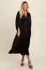 Black Satin Pleated V-Neck Maxi Dress sold by Pinkblush