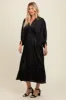 Black Satin Pleated V-Neck Maxi Dress sold by Pinkblush