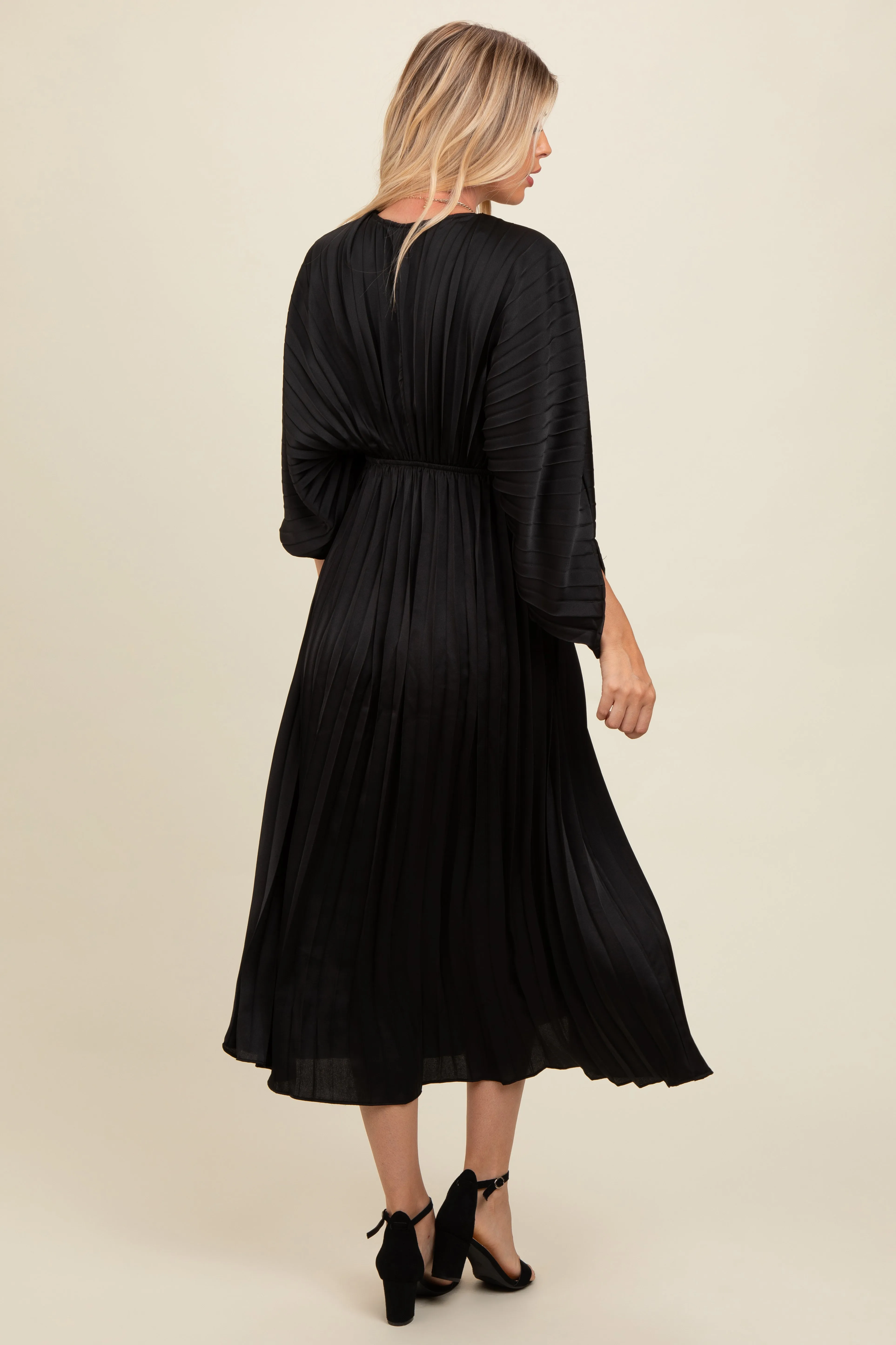 Black Satin Pleated V-Neck Maxi Dress sold by Pinkblush product image thumbnail 4