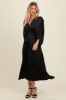 Black Satin Pleated V-Neck Maxi Dress sold by Pinkblush