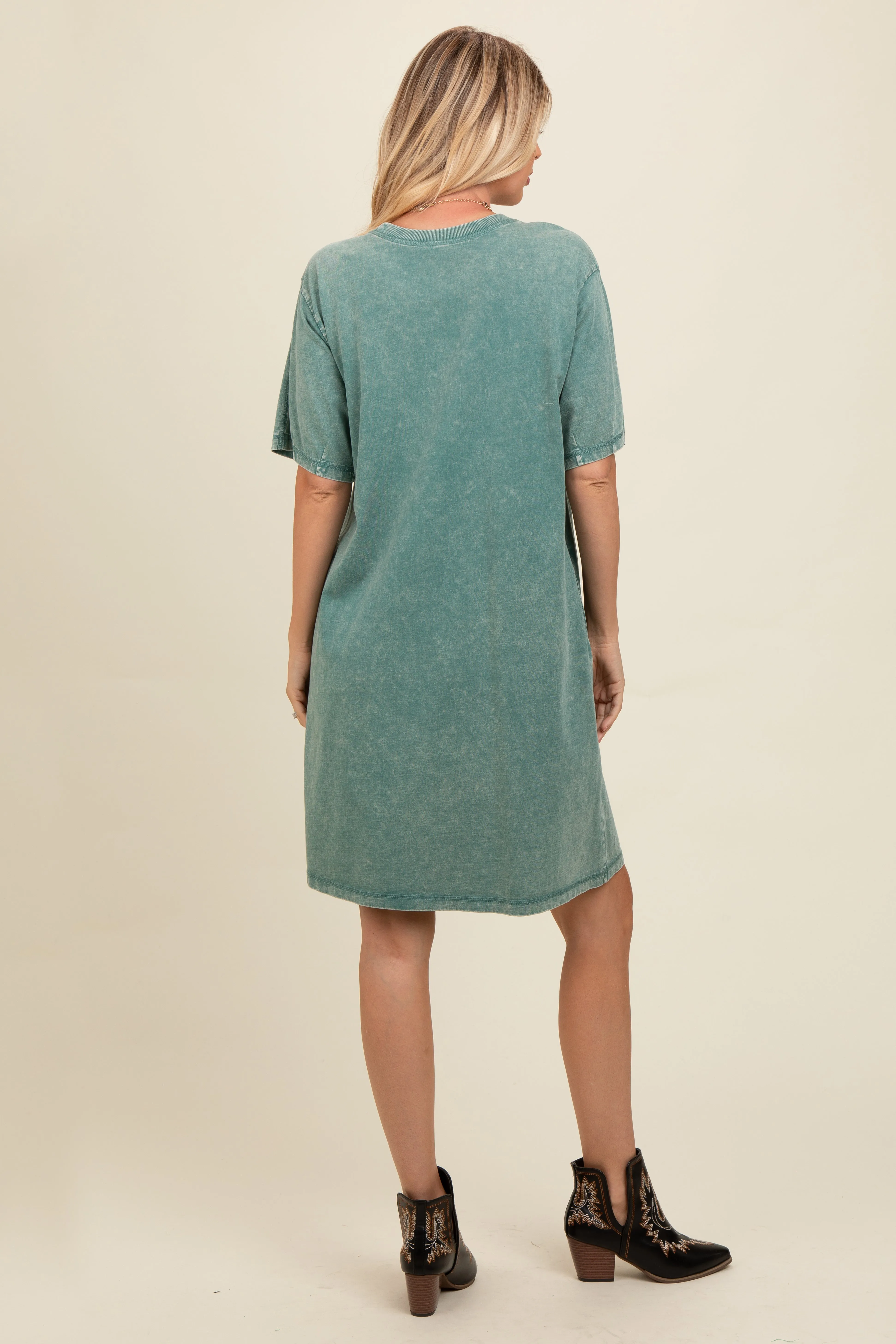 Teal Rhinestone Mineral Washed T-Shirt Dress sold by Pinkblush product image thumbnail 4