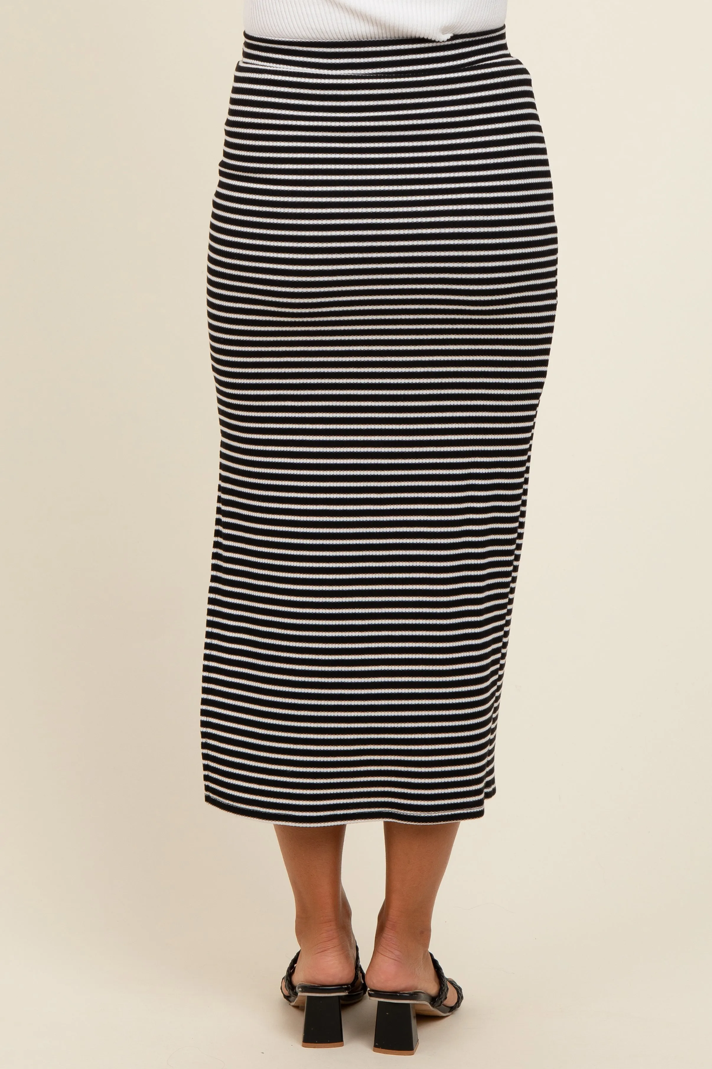 Black Striped Fitted Side Slit Maternity Midi Skirt sold by Pinkblush product image thumbnail 5