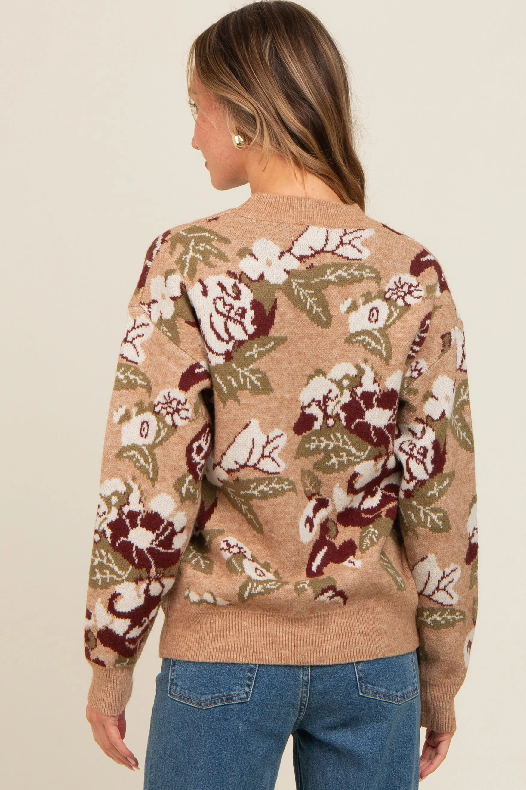 Beige Floral Print Crew Neck Sweater sold by Pinkblush product image thumbnail 5