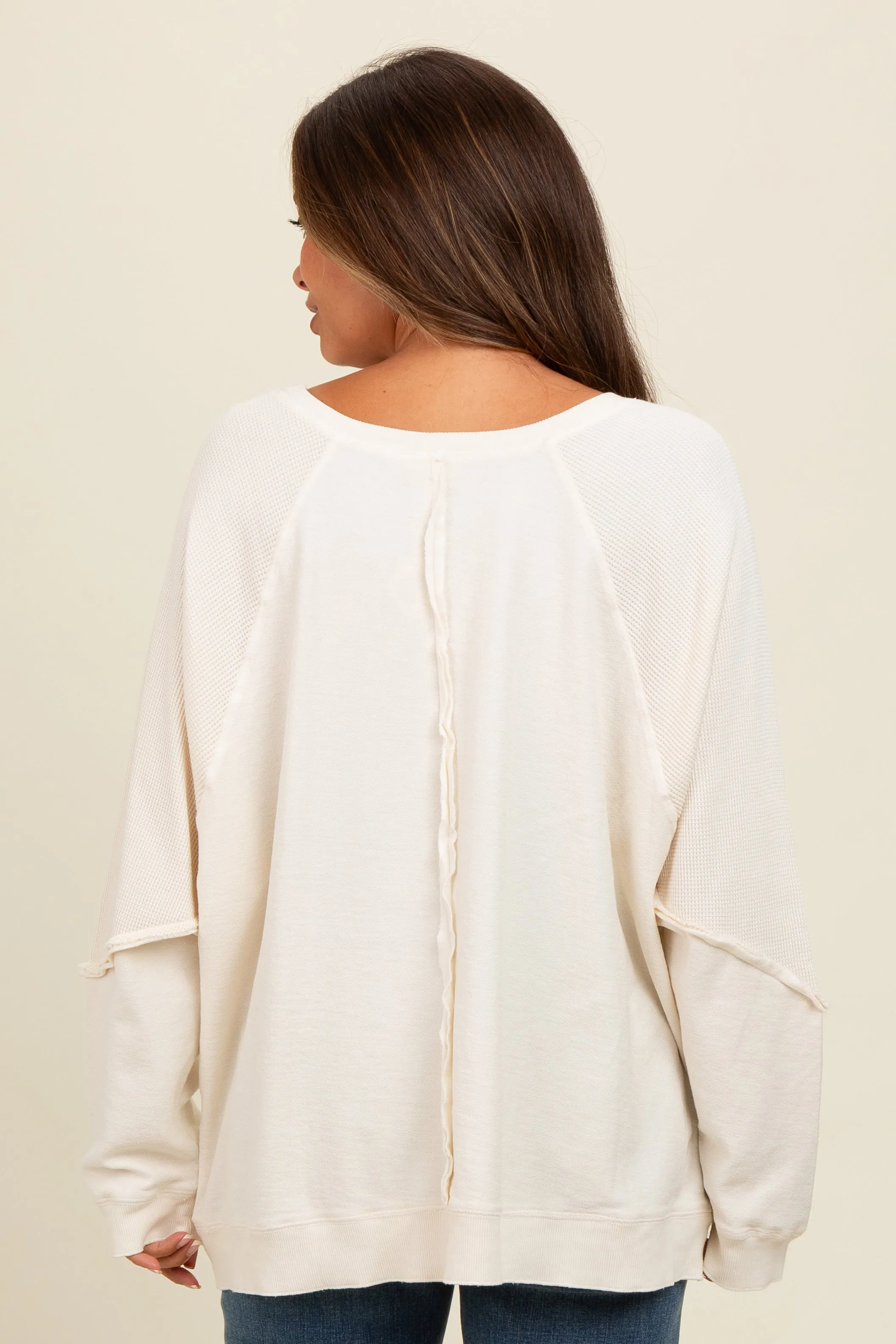 Cream Mixed Knit Raw Hem Maternity Pullover Top sold by Pinkblush product image thumbnail 4