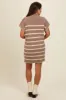 Mocha Striped Knit Contrast Stitch Maternity Mini Dress sold by Pinkblush