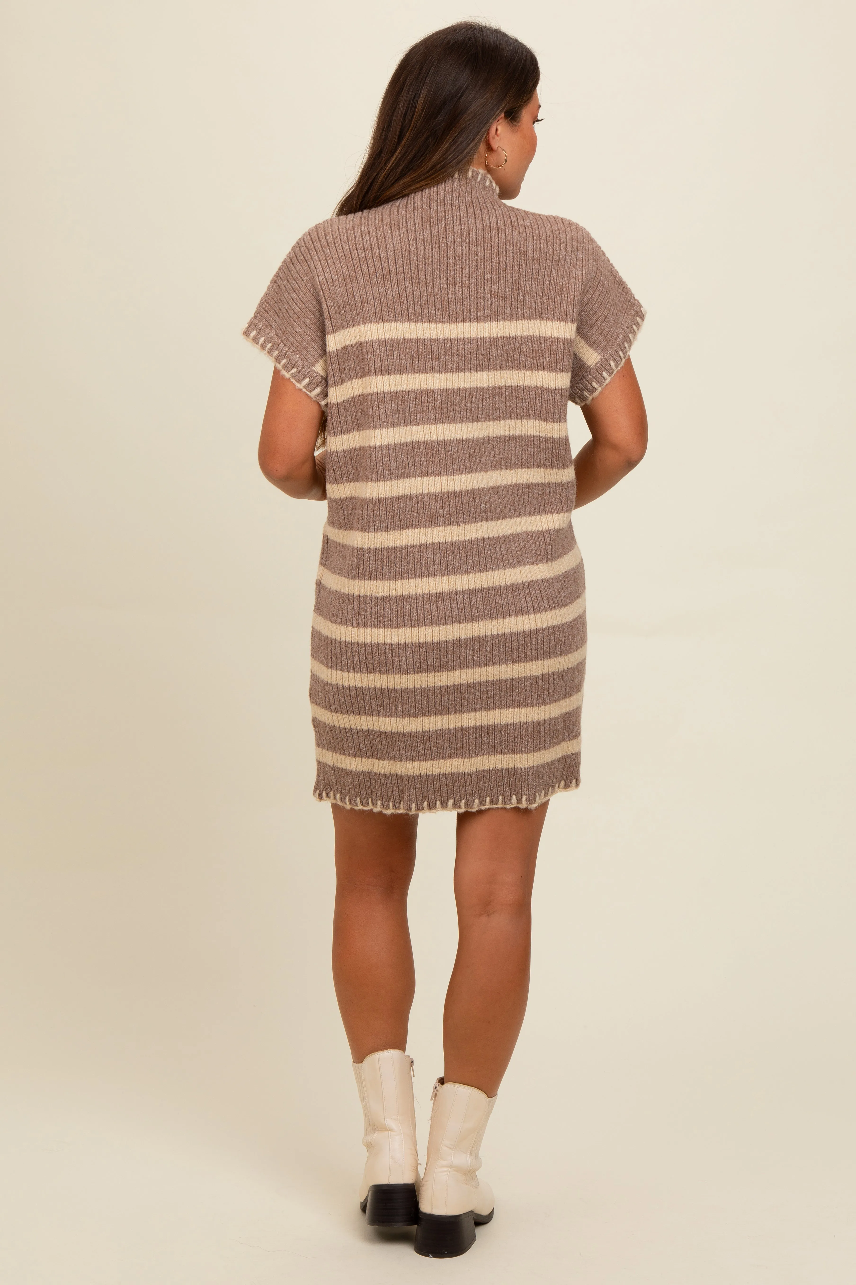 Mocha Striped Knit Contrast Stitch Maternity Mini Dress sold by Pinkblush product image thumbnail 4