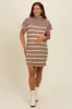 Mocha Striped Knit Contrast Stitch Maternity Mini Dress sold by Pinkblush