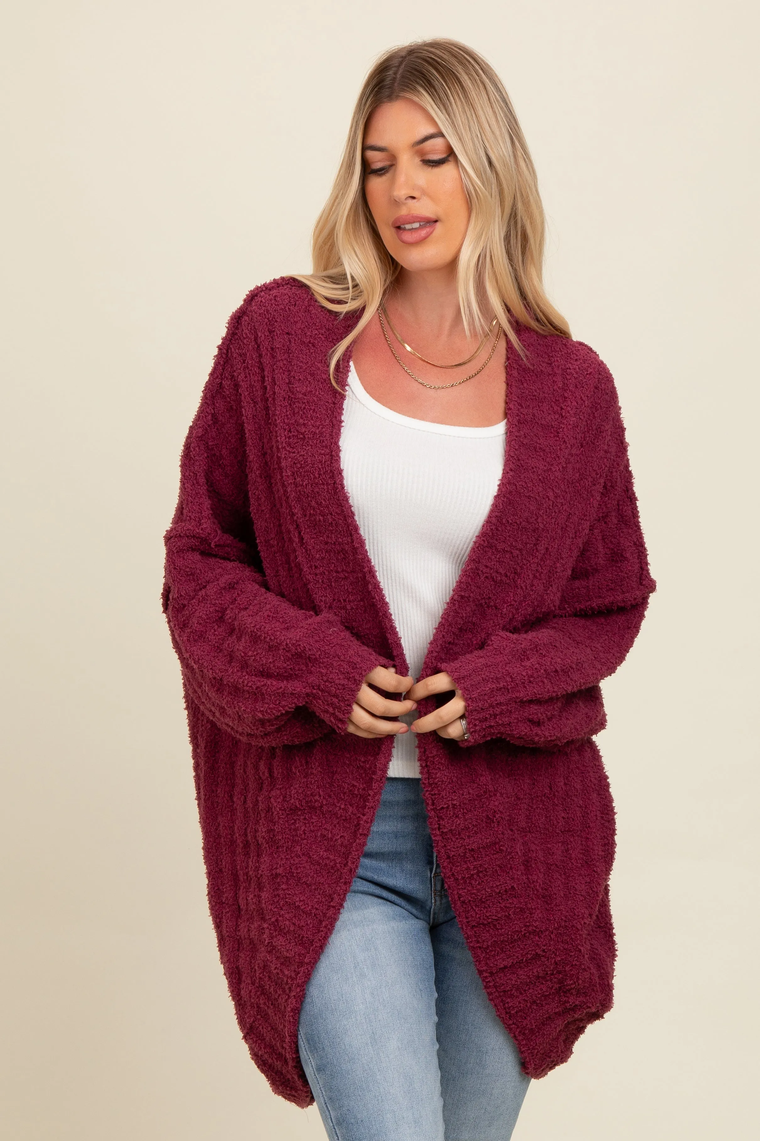 Burgundy Chunky Knit Dolman Cardigan sold by Pinkblush product image thumbnail 2