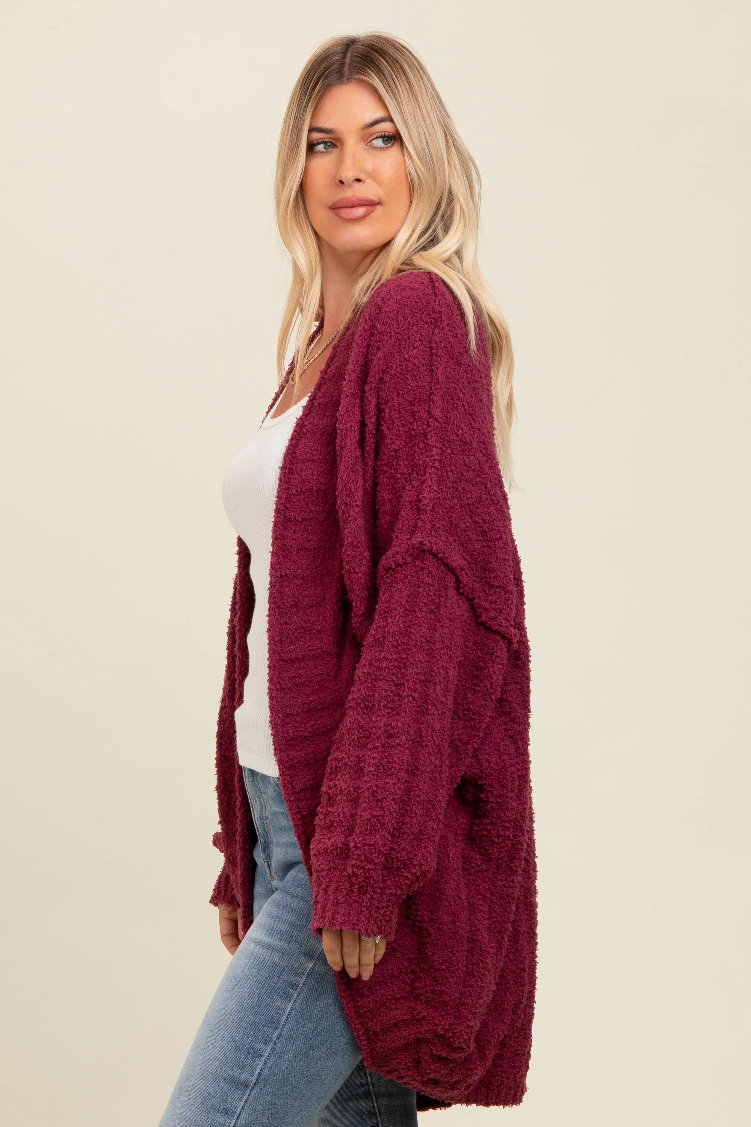Burgundy Chunky Knit Dolman Cardigan sold by Pinkblush product image thumbnail 3