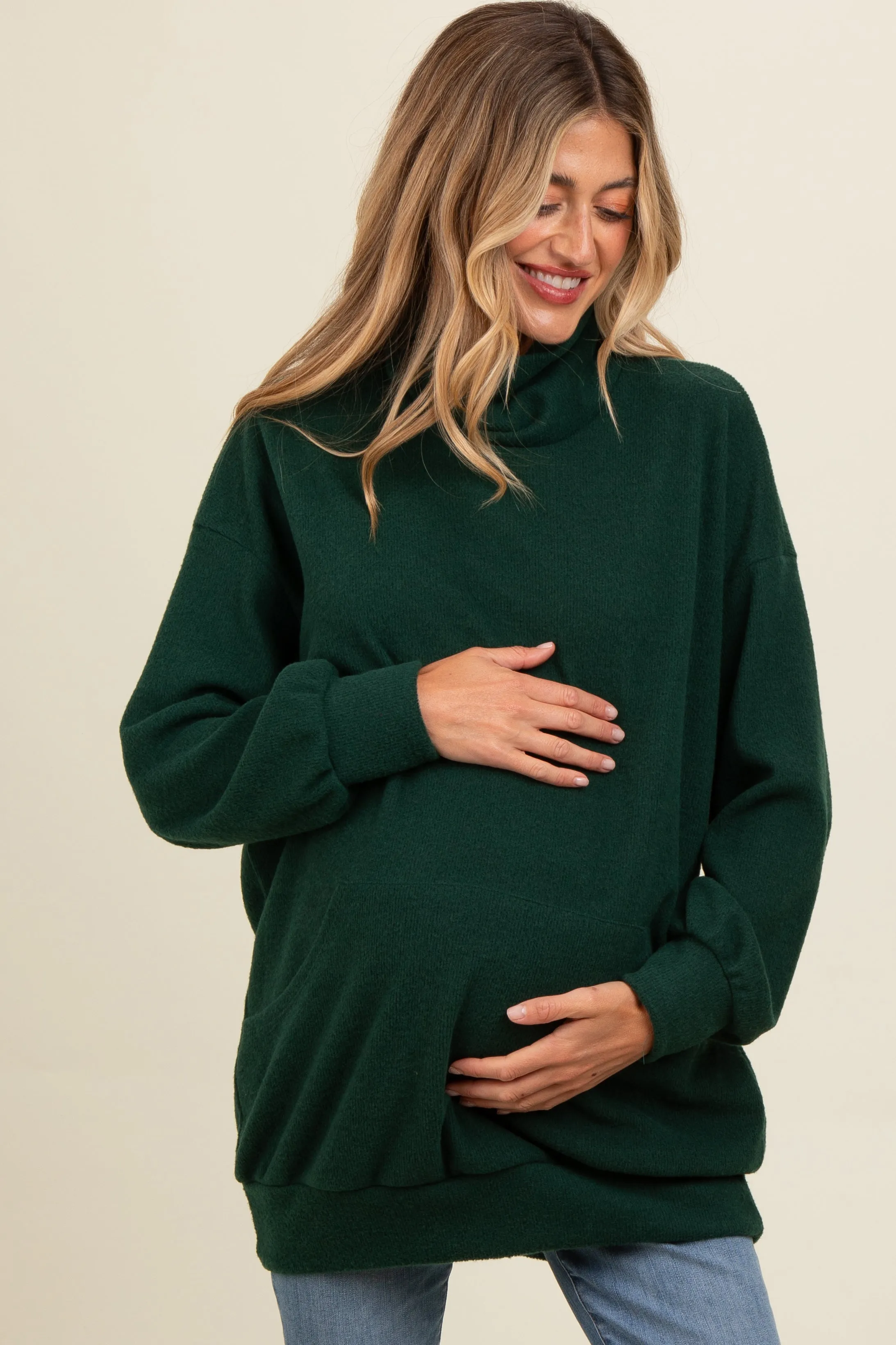Forest Green Brushed Knit Cowl Neck Maternity Pullover sold by Pinkblush