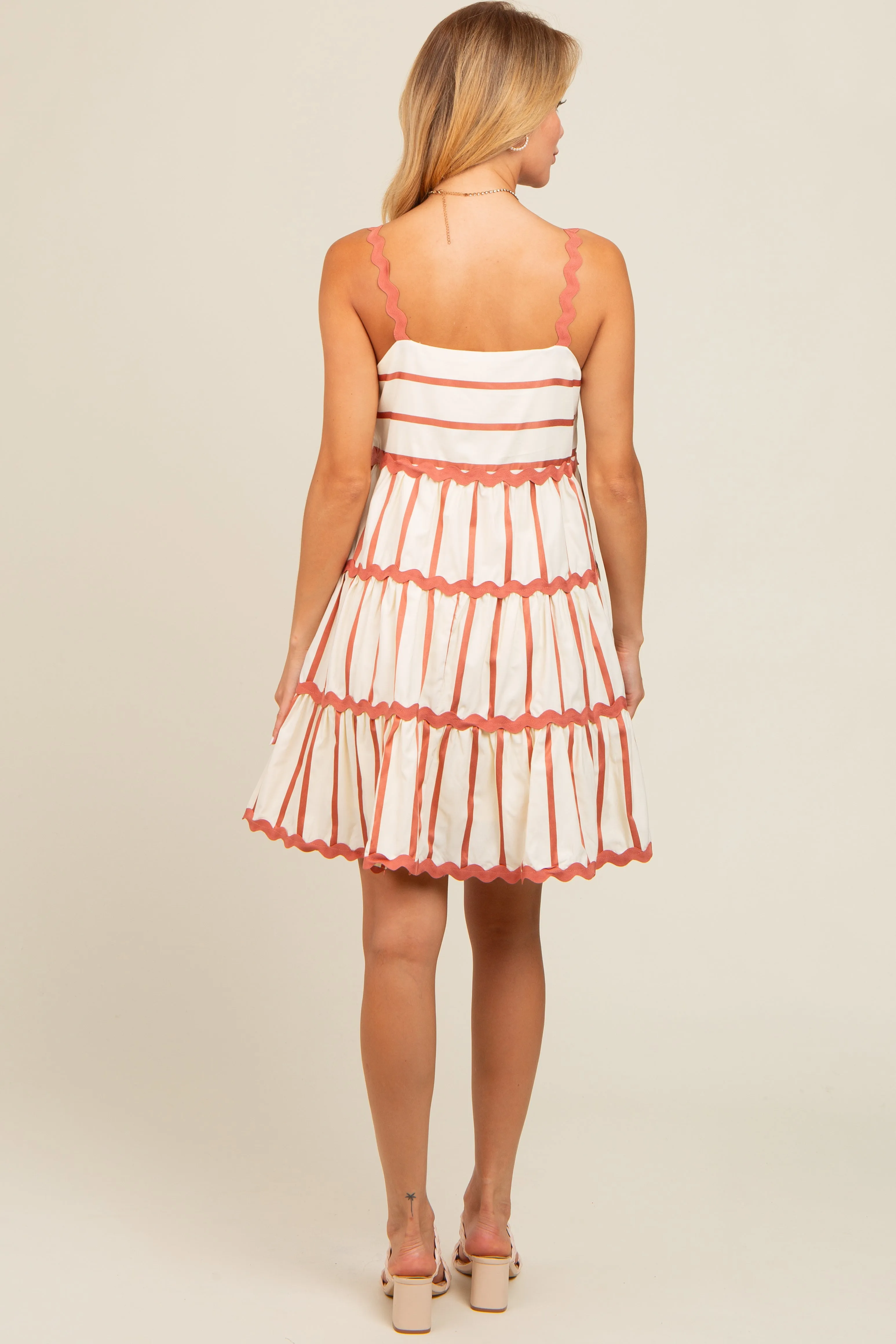 Rust Contrast Stripe Wavy Trim Dress sold by Pinkblush product image thumbnail 4