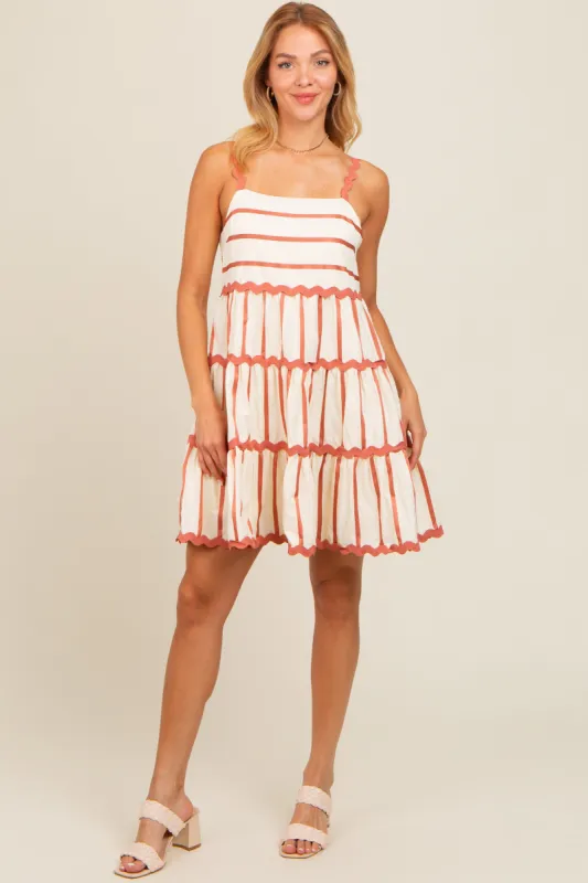 Rust Contrast Stripe Wavy Trim Dress sold by Pinkblush