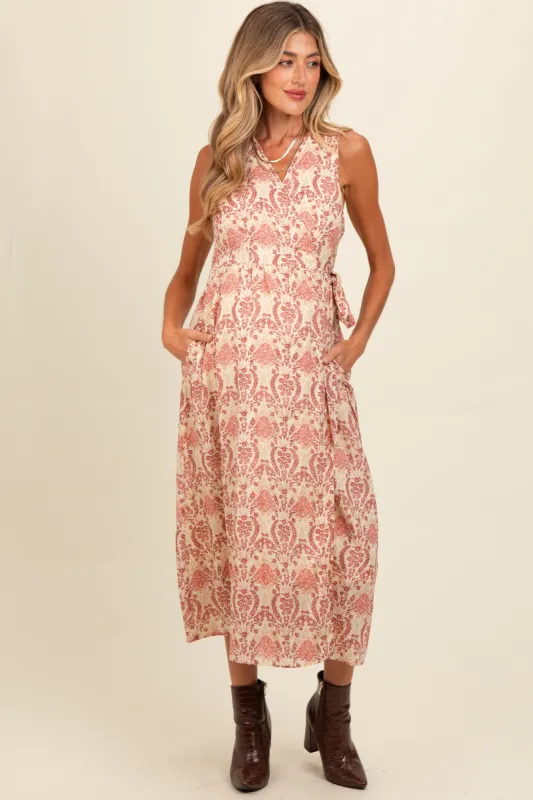 Red Floral Damask Wrap Maternity Midi Dress sold by Pinkblush