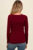 Burgundy Ribbed Knit Long Sleeve Lettuce Hem Maternity Top sold by Pinkblush