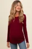 Burgundy Ribbed Knit Long Sleeve Lettuce Hem Maternity Top sold by Pinkblush