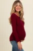 Burgundy Ribbed Knit Long Sleeve Lettuce Hem Maternity Top sold by Pinkblush