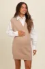 Beige Layered Sweater Shirt Maternity Mini Dress sold by Pinkblush