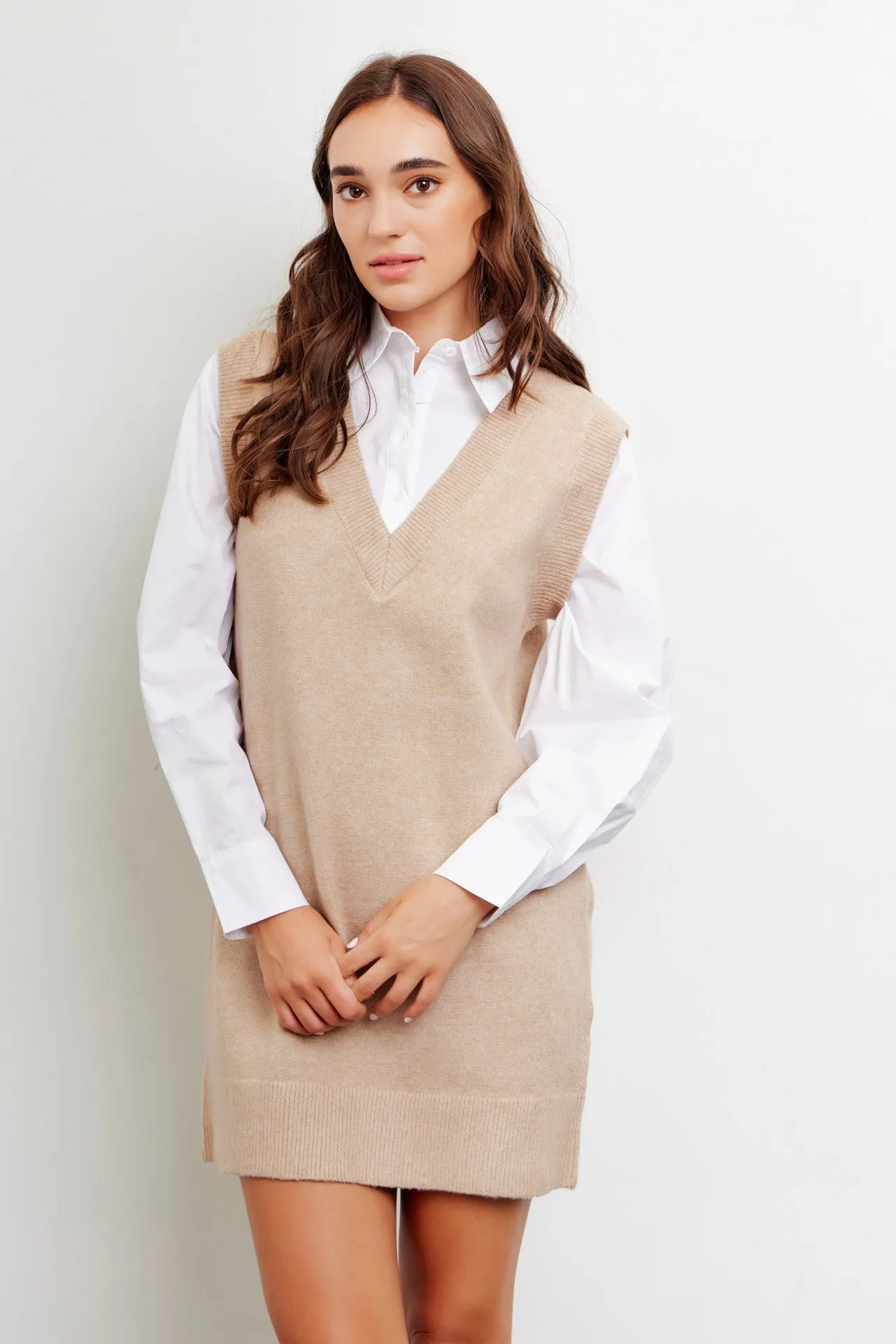 Beige Layered Sweater Shirt Maternity Mini Dress sold by Pinkblush product image thumbnail 5