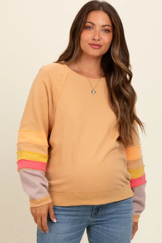 Camel Colorblock Sleeve Maternity Pullover sold by Pinkblush