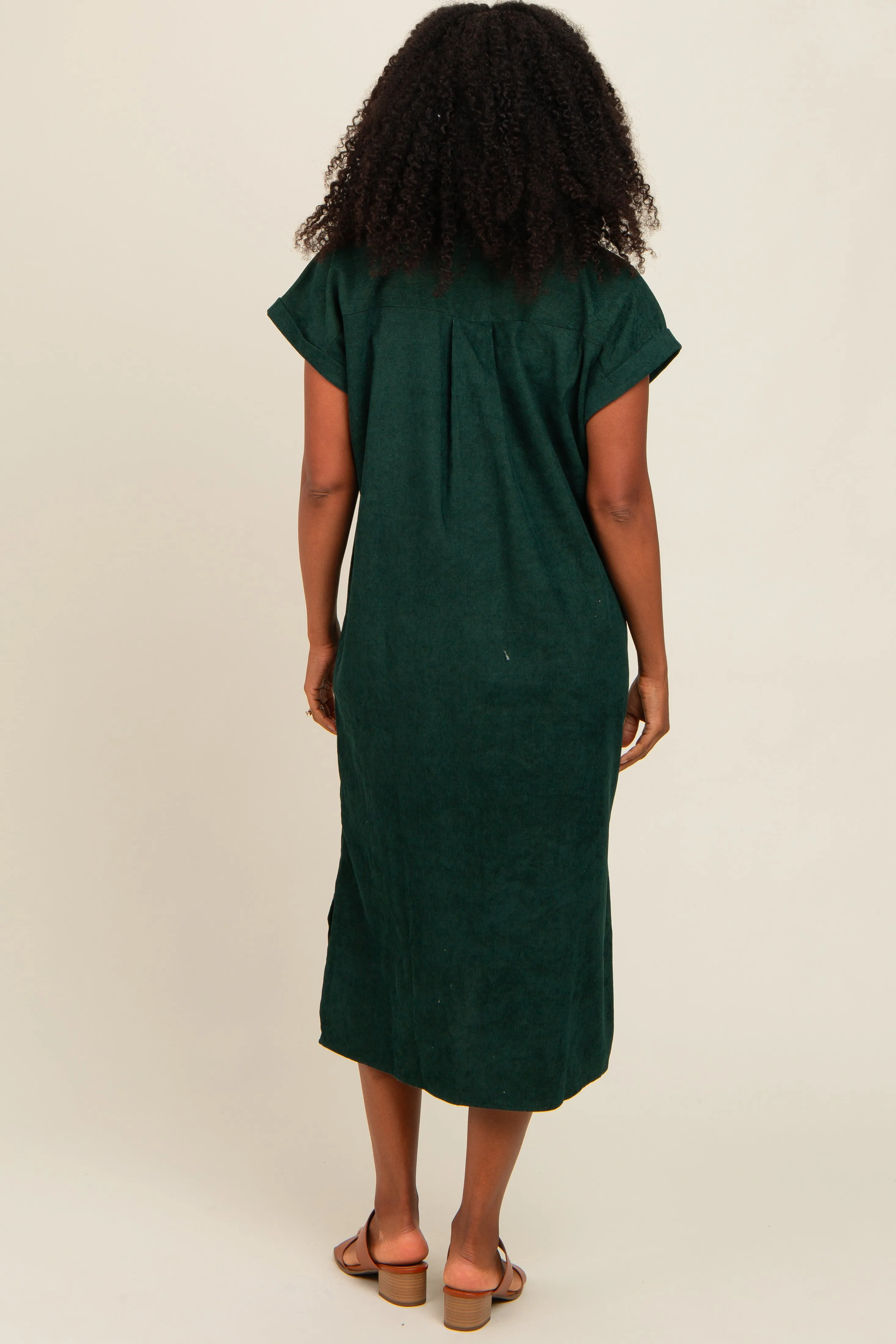 Forest Green Corduroy Button Down Midi Dress sold by Pinkblush product image thumbnail 4
