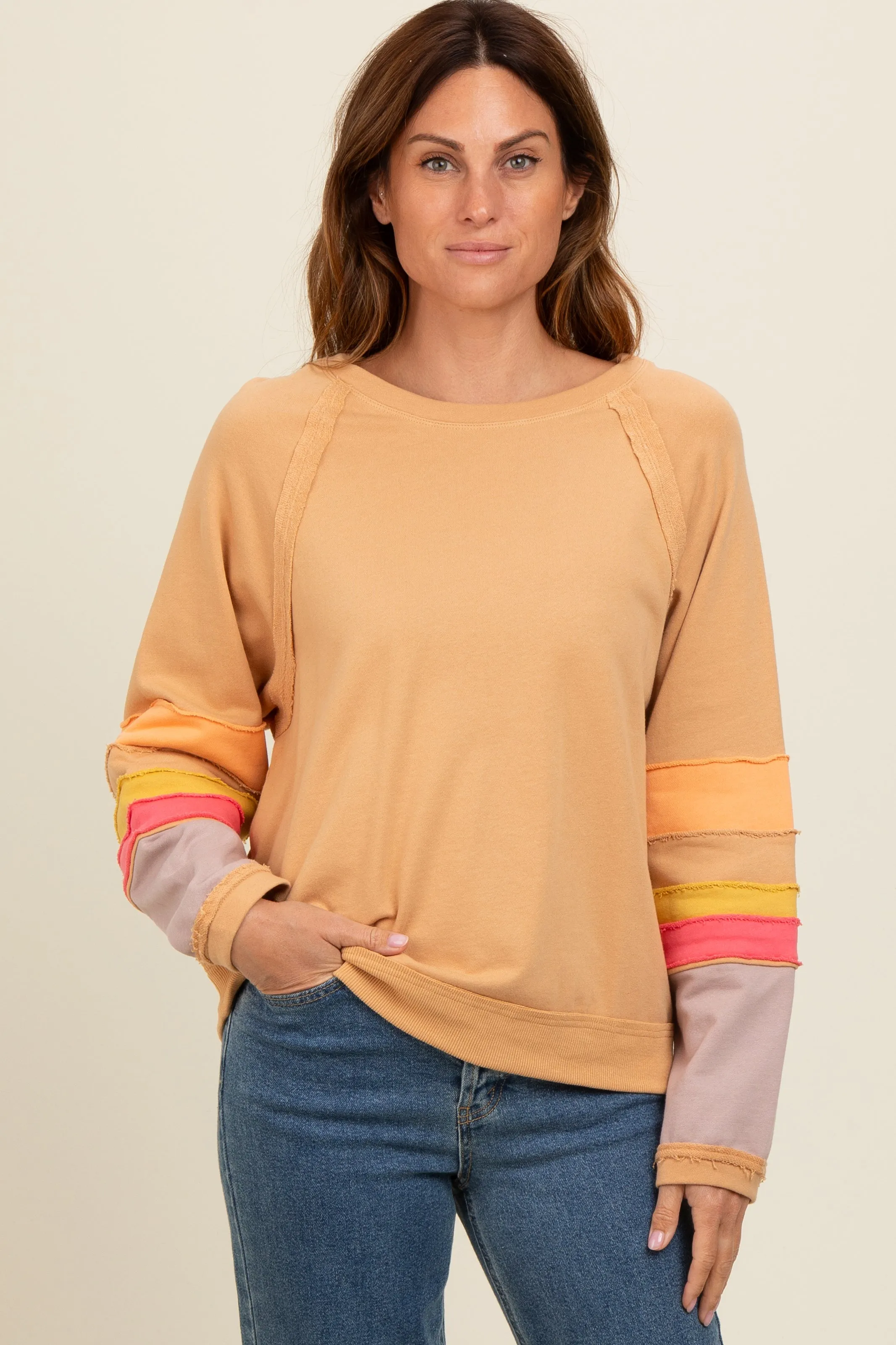 Camel Colorblock Sleeve Pullover sold by Pinkblush product image thumbnail 2