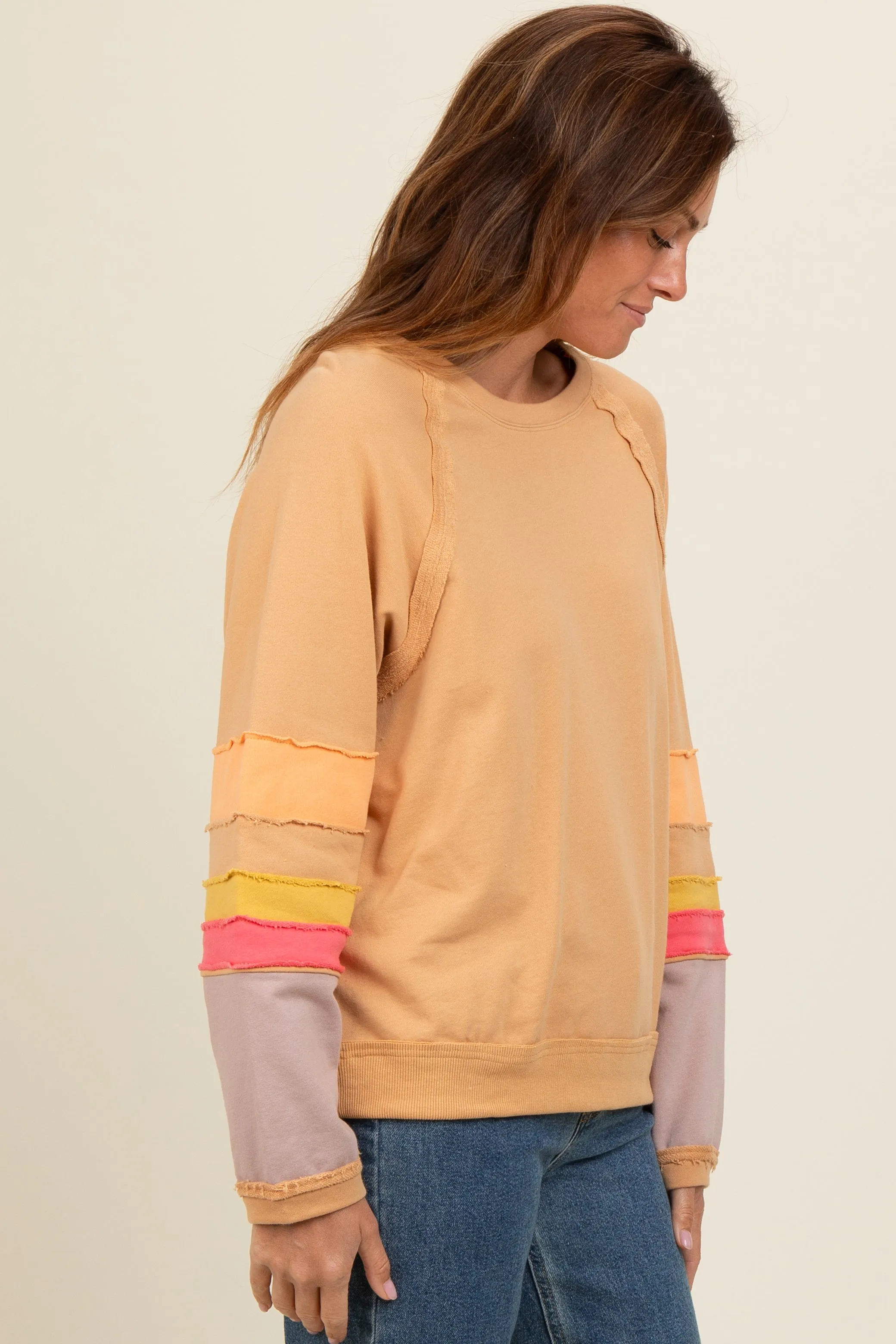 Camel Colorblock Sleeve Pullover sold by Pinkblush product image thumbnail 3