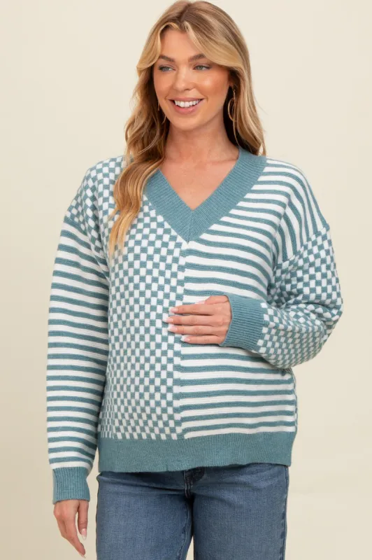 Blue Mixed Pattern Maternity Sweater sold by Pinkblush