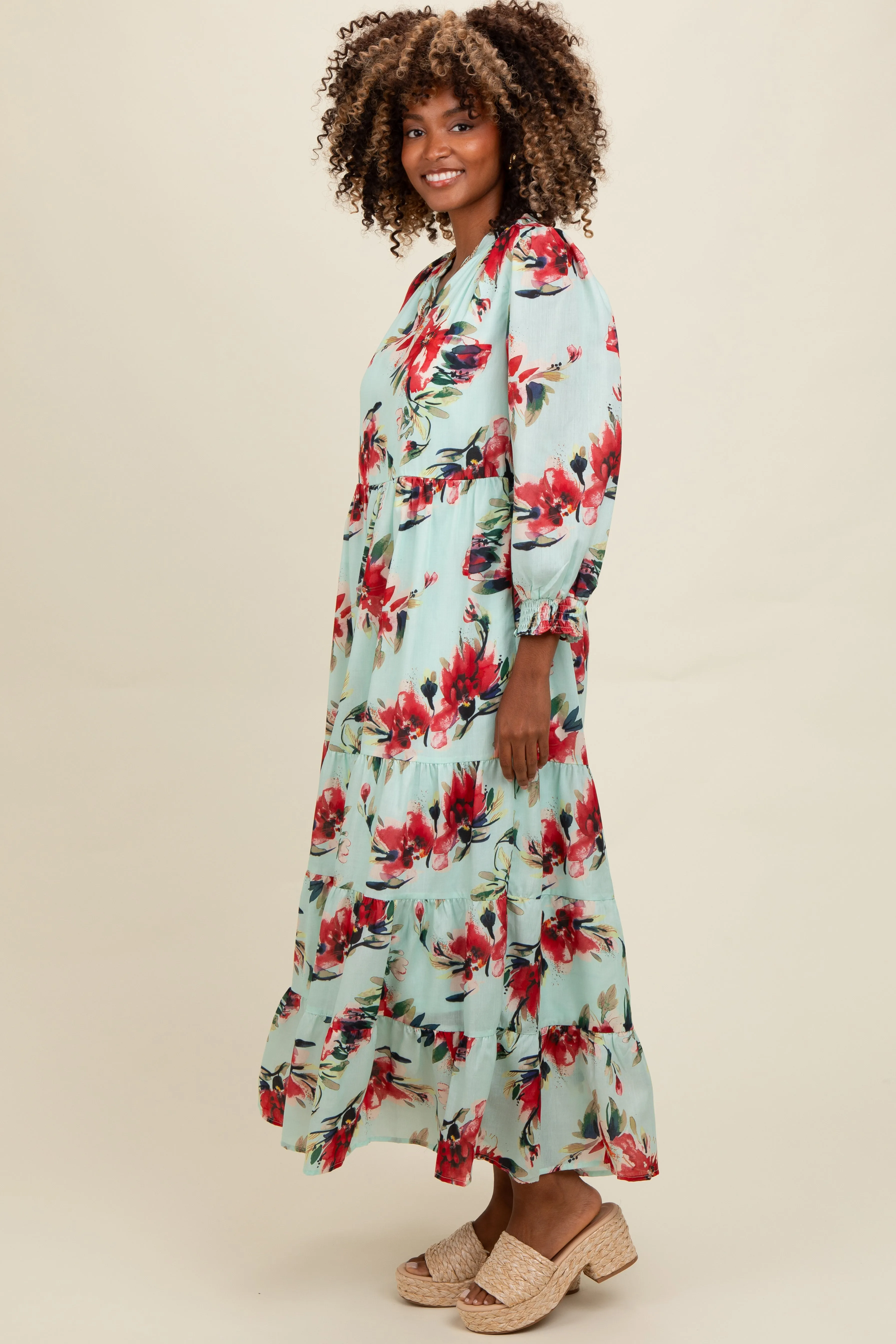 Mint Floral V-Neck Tiered Midi Dress sold by Pinkblush product image thumbnail 2