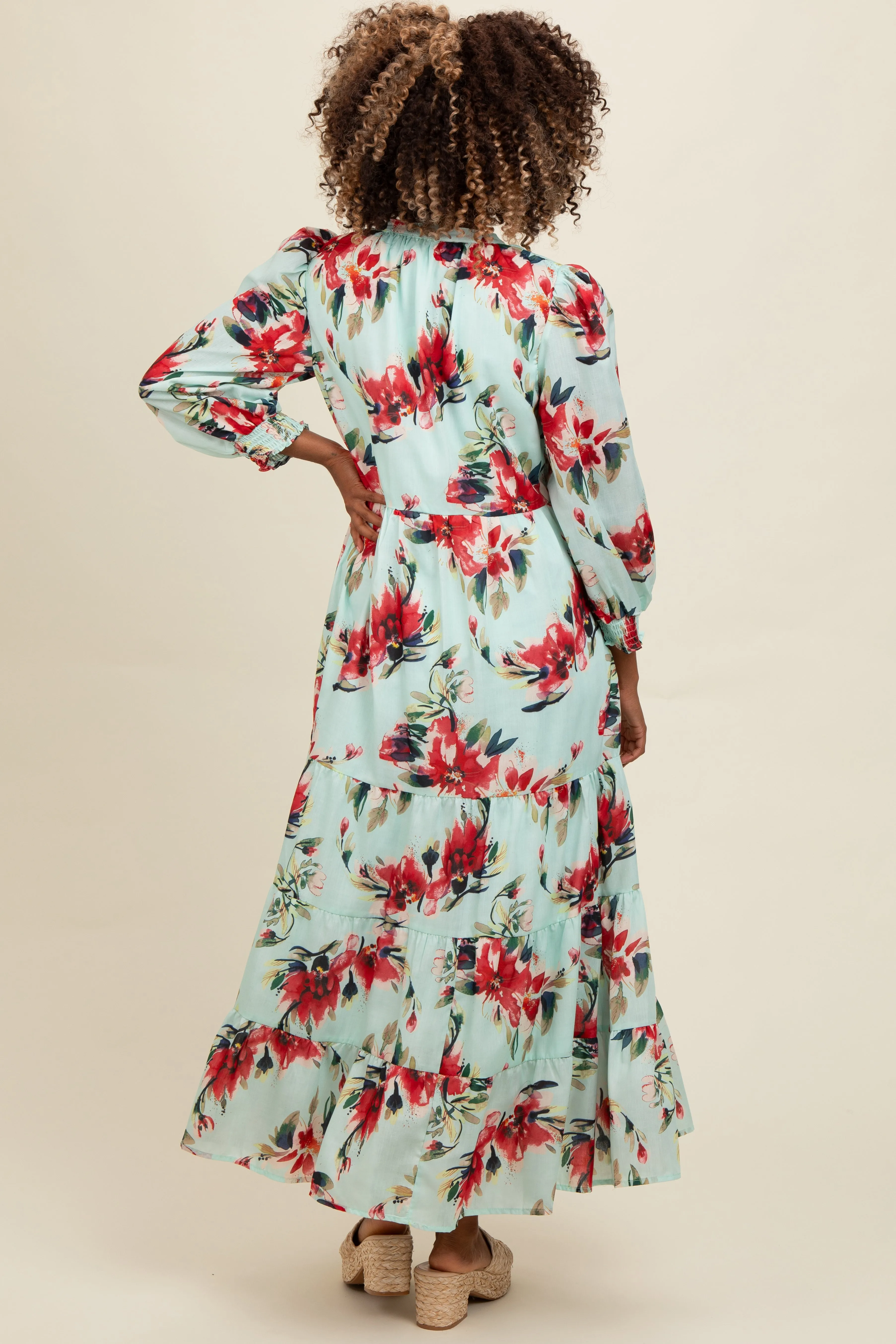 Mint Floral V-Neck Tiered Midi Dress sold by Pinkblush product image thumbnail 3