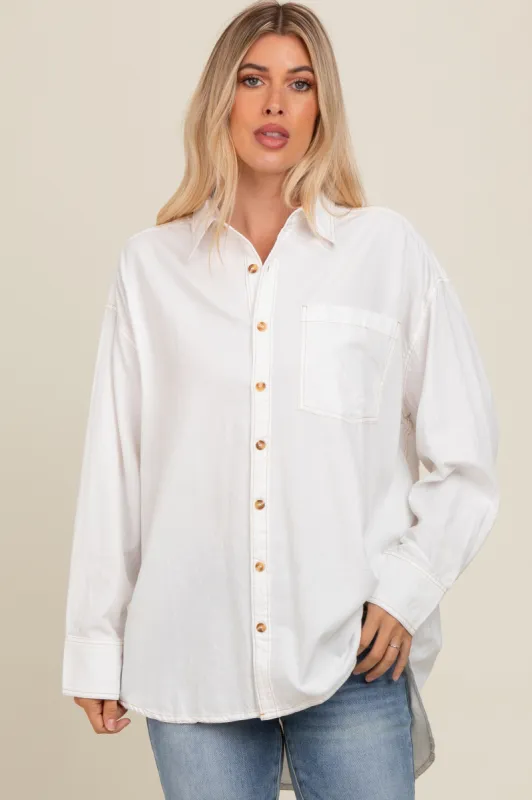 Off White Chambray Button Down Top sold by Pinkblush
