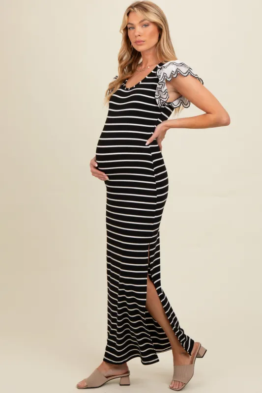 Black Ivory Striped Maternity Maxi Dress with Scoop Neck sold by Pinkblush