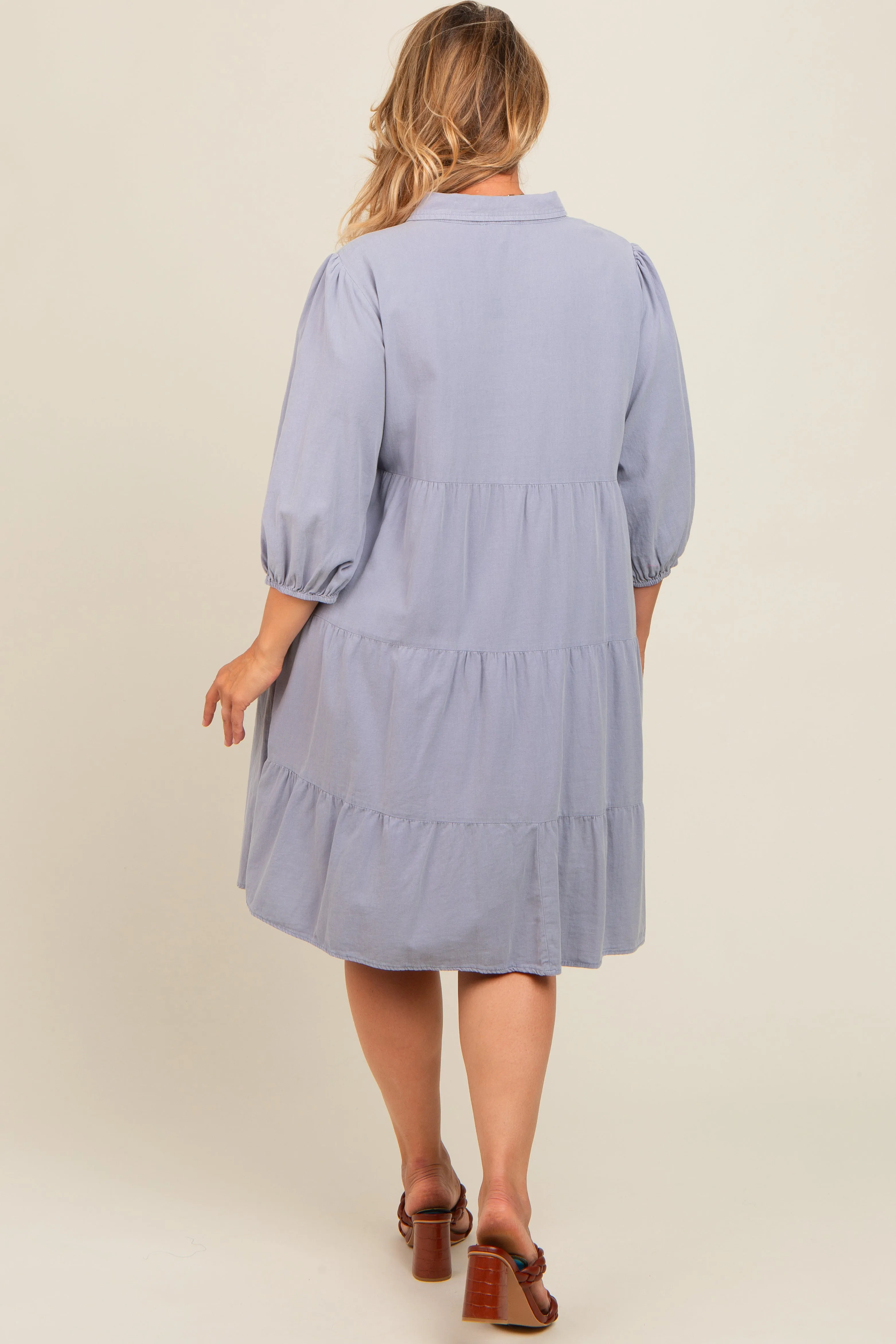 Light Blue Button Front Maternity Plus Dress sold by Pinkblush product image thumbnail 3