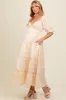 Cream Deep V-Neck Tiered Maternity Maxi Dress sold by Pinkblush