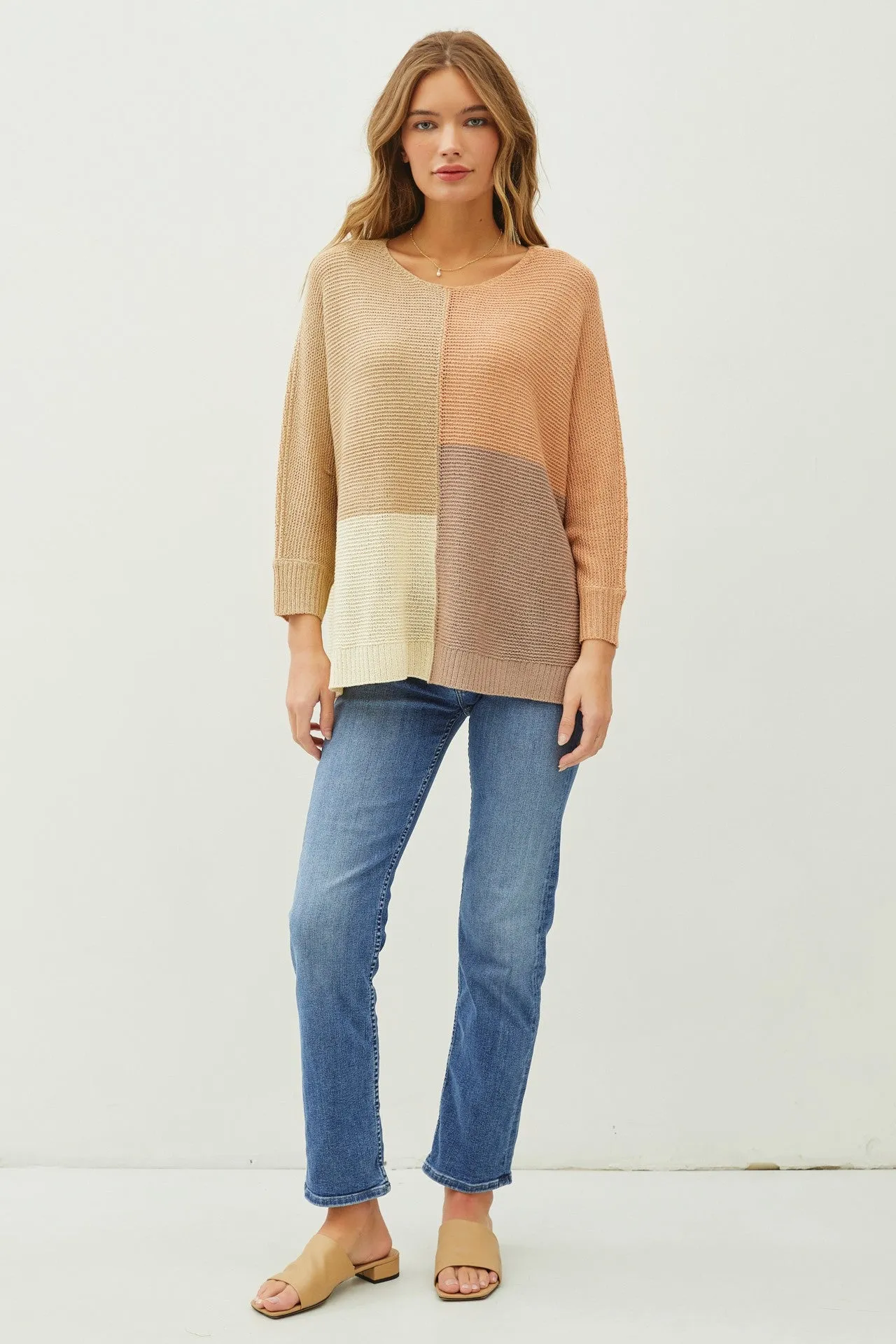 Marsala Round Neck Oversized Color Block Sweater sold by Pinkblush product image thumbnail 3