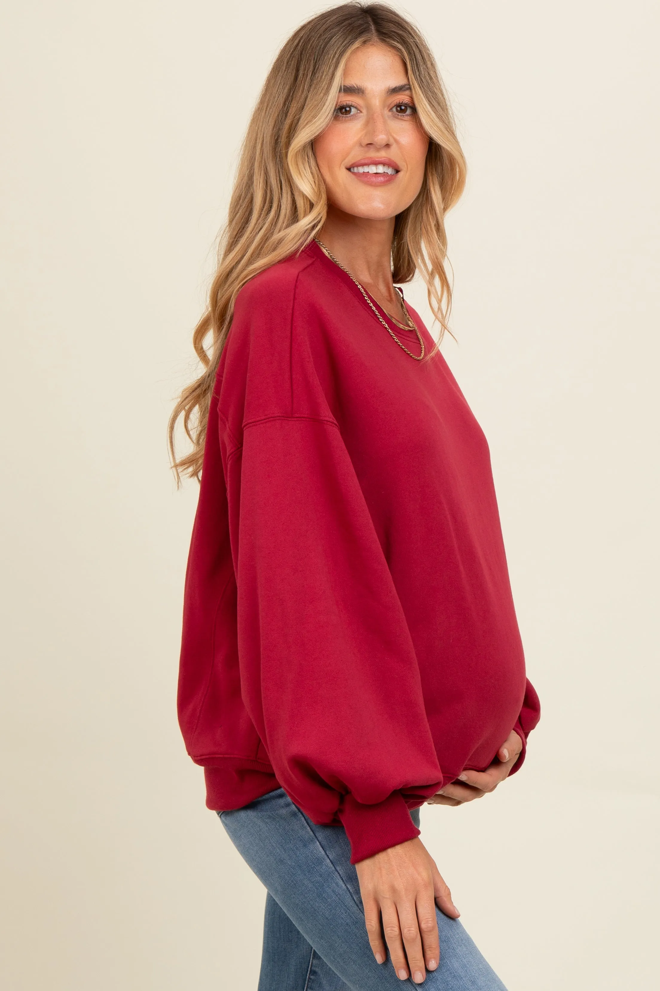 Burgundy Oversized Balloon Sleeve Maternity Sweatshirt sold by Pinkblush product image thumbnail 3